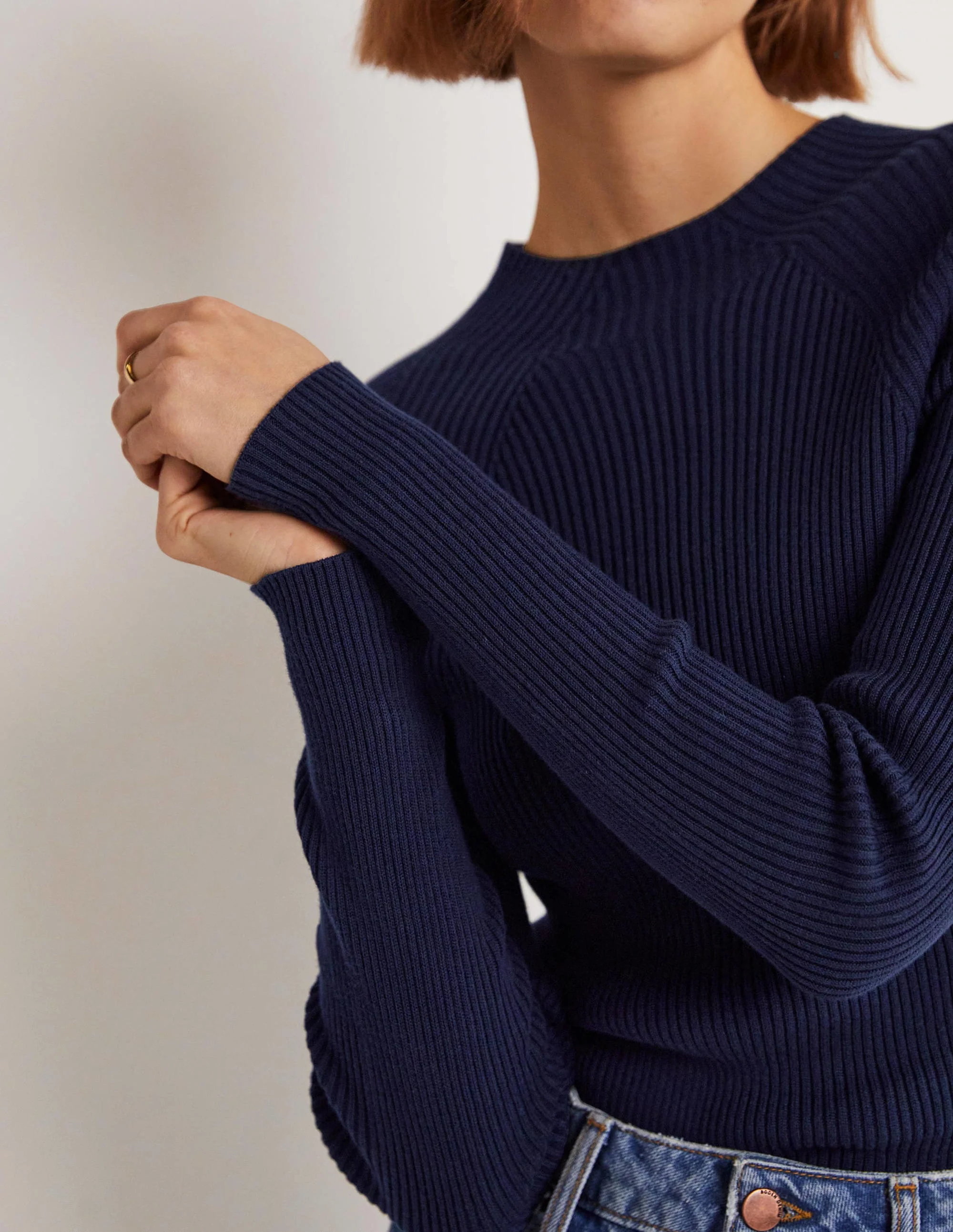 Gerippter Pullover mit hohem Kragen-Marineblau - Image 2