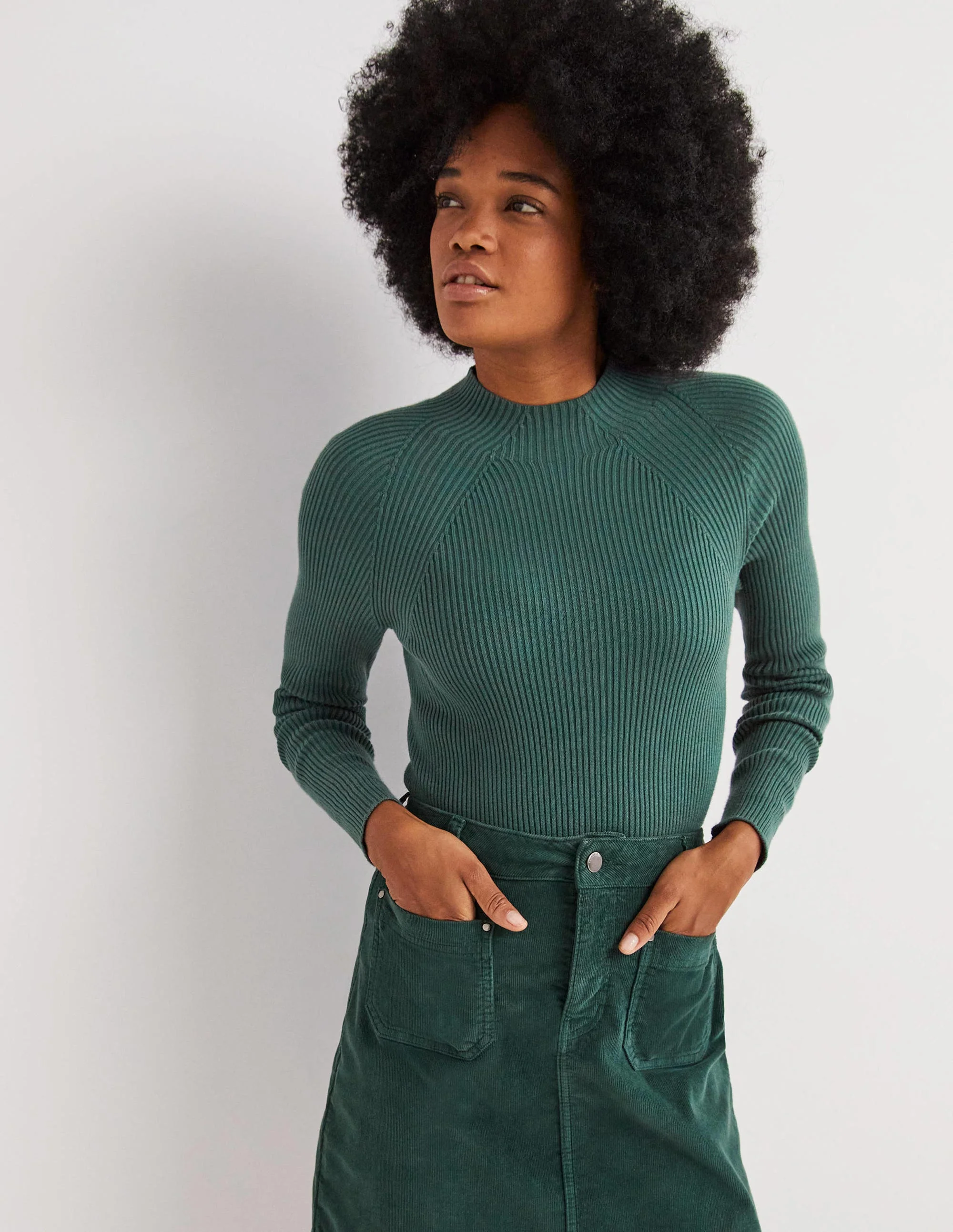 Gerippter Pullover mit hohem Kragen-Trekking-Grün - Image 2
