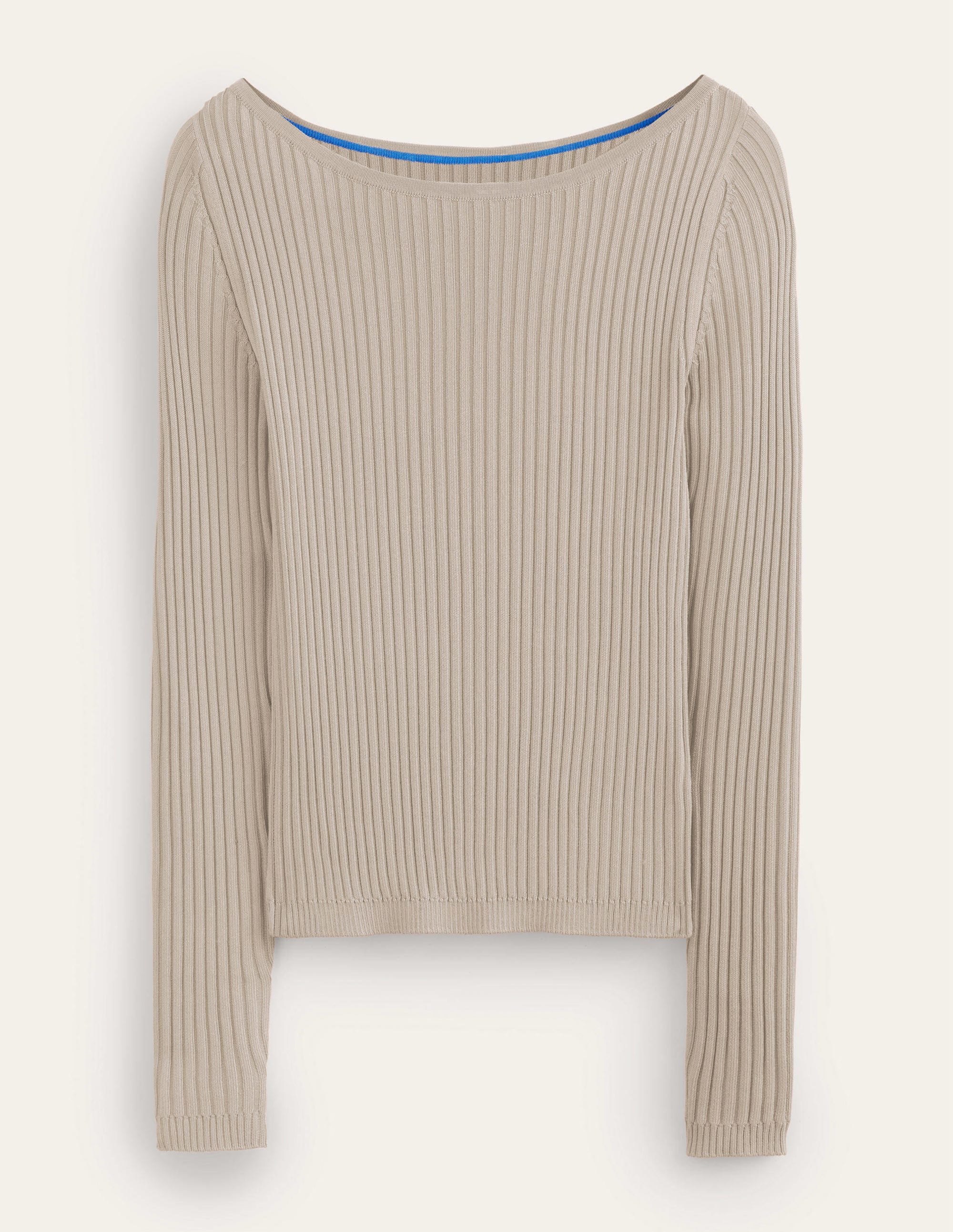 Gerippter Pullover mit U-Boot-Ausschnitt-Steingrau - Image 5