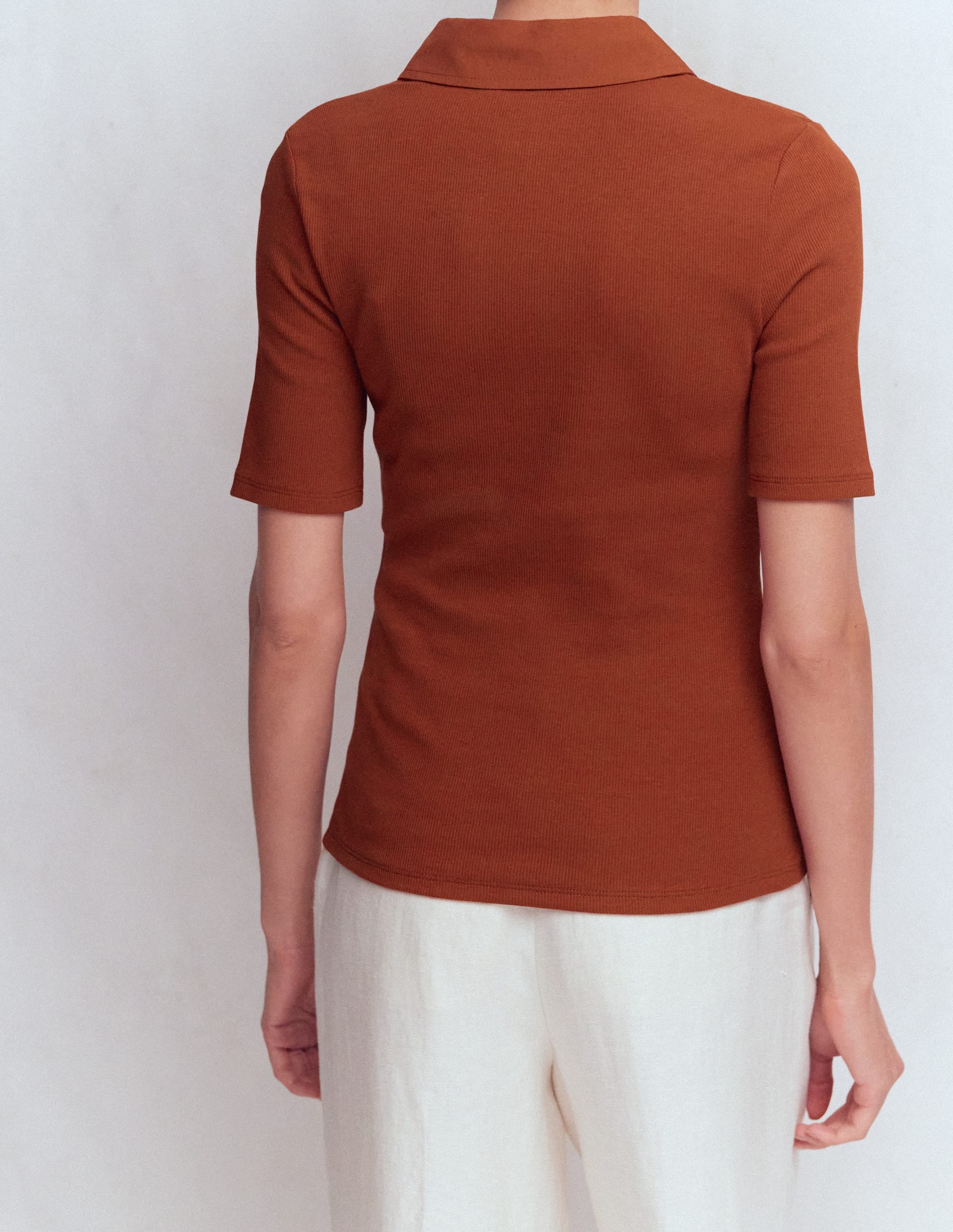 Geripptes Henley-Shirt mit Kragen-Braun-Orange - Image 3