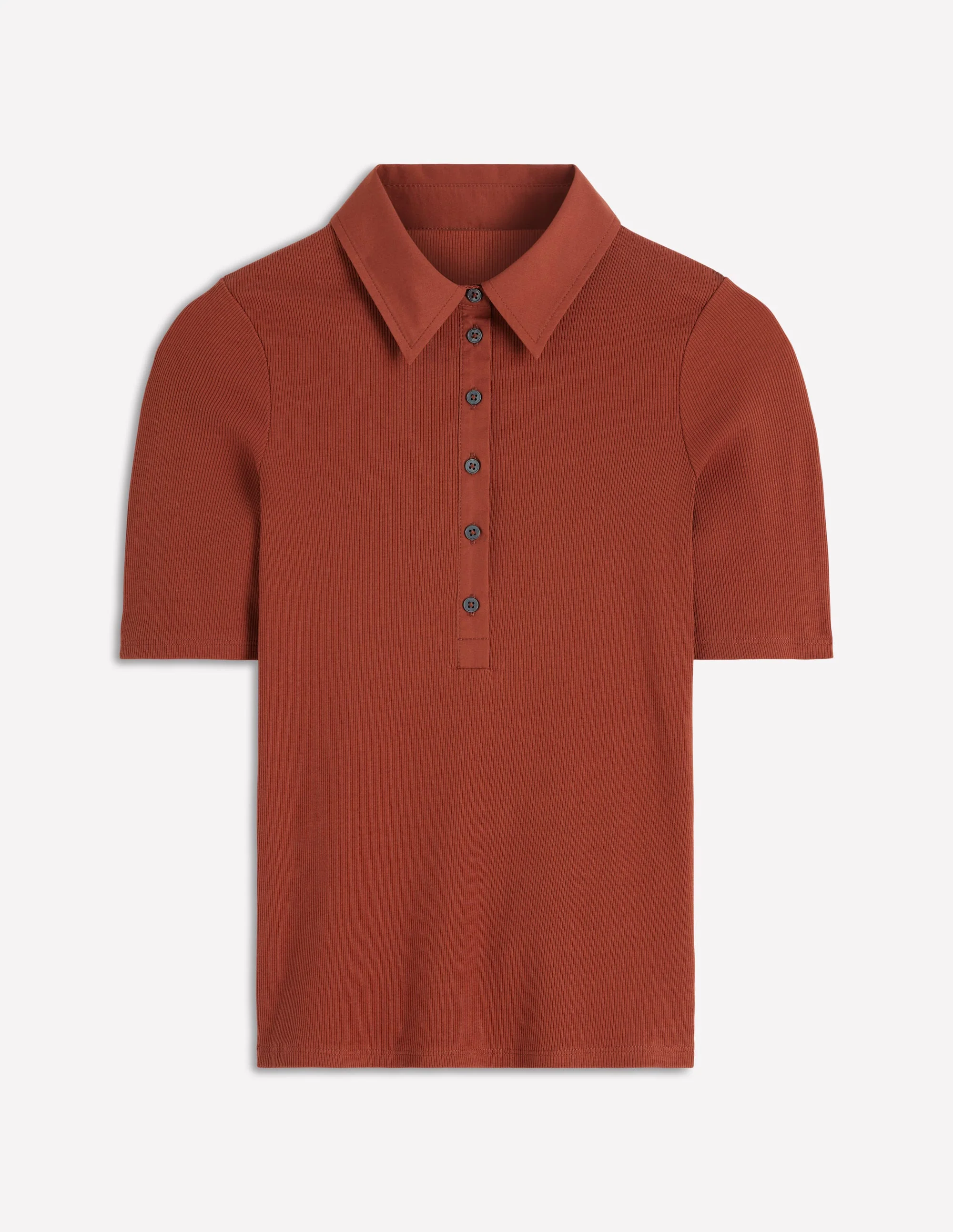 Geripptes Henley-Shirt mit Kragen-Braun-Orange - Image 5