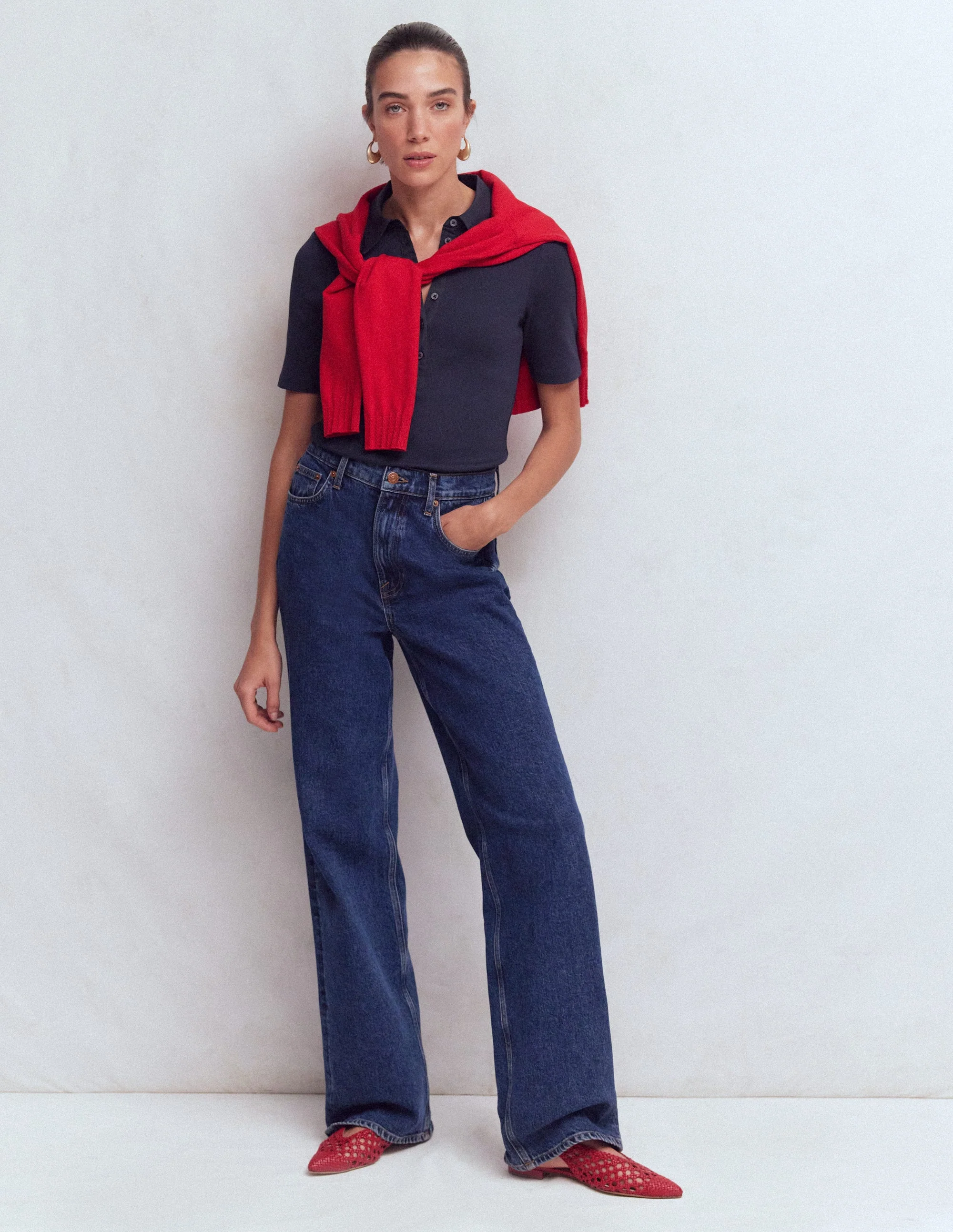 Geripptes Henley-Shirt mit Kragen-Marineblau - Image 4