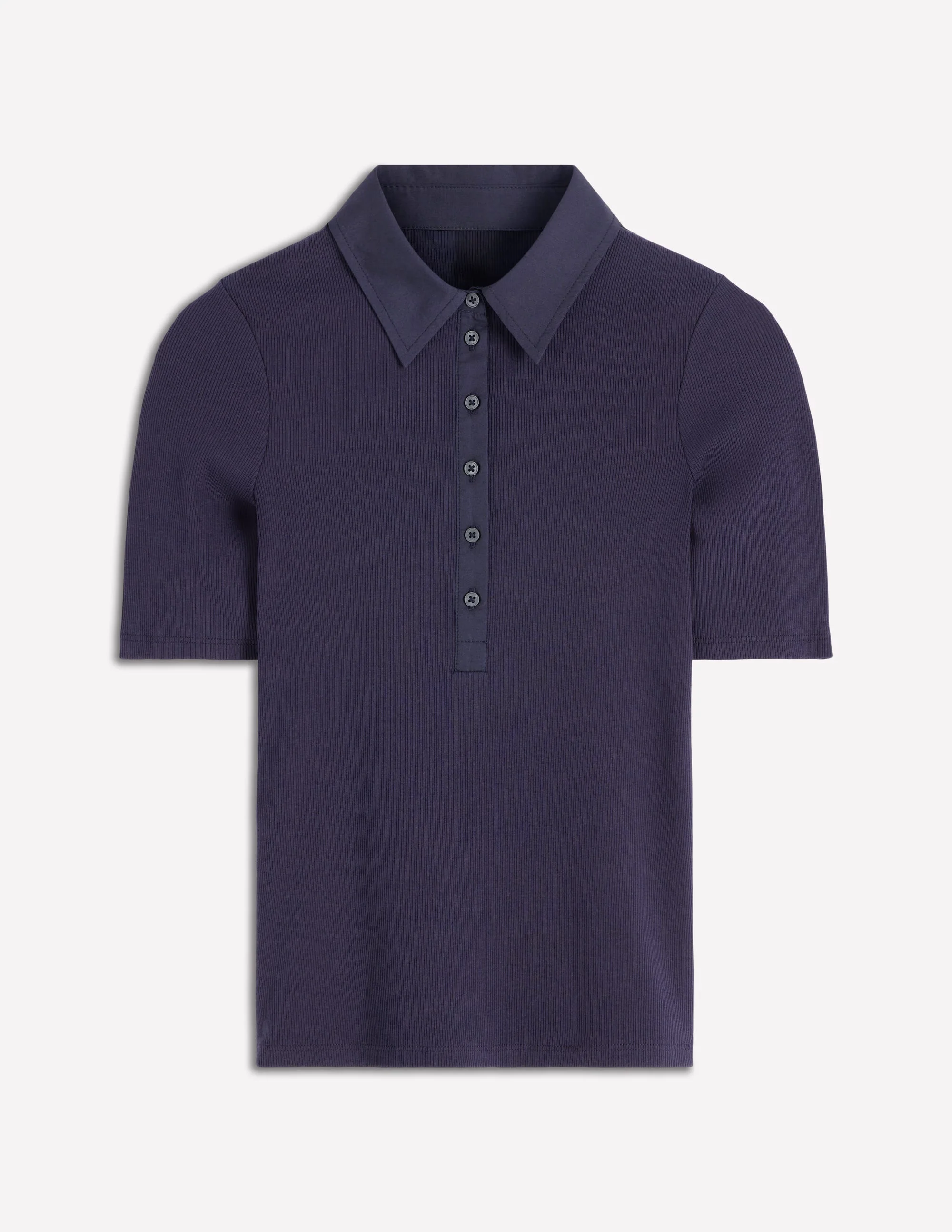 Geripptes Henley-Shirt mit Kragen-Marineblau - Image 5
