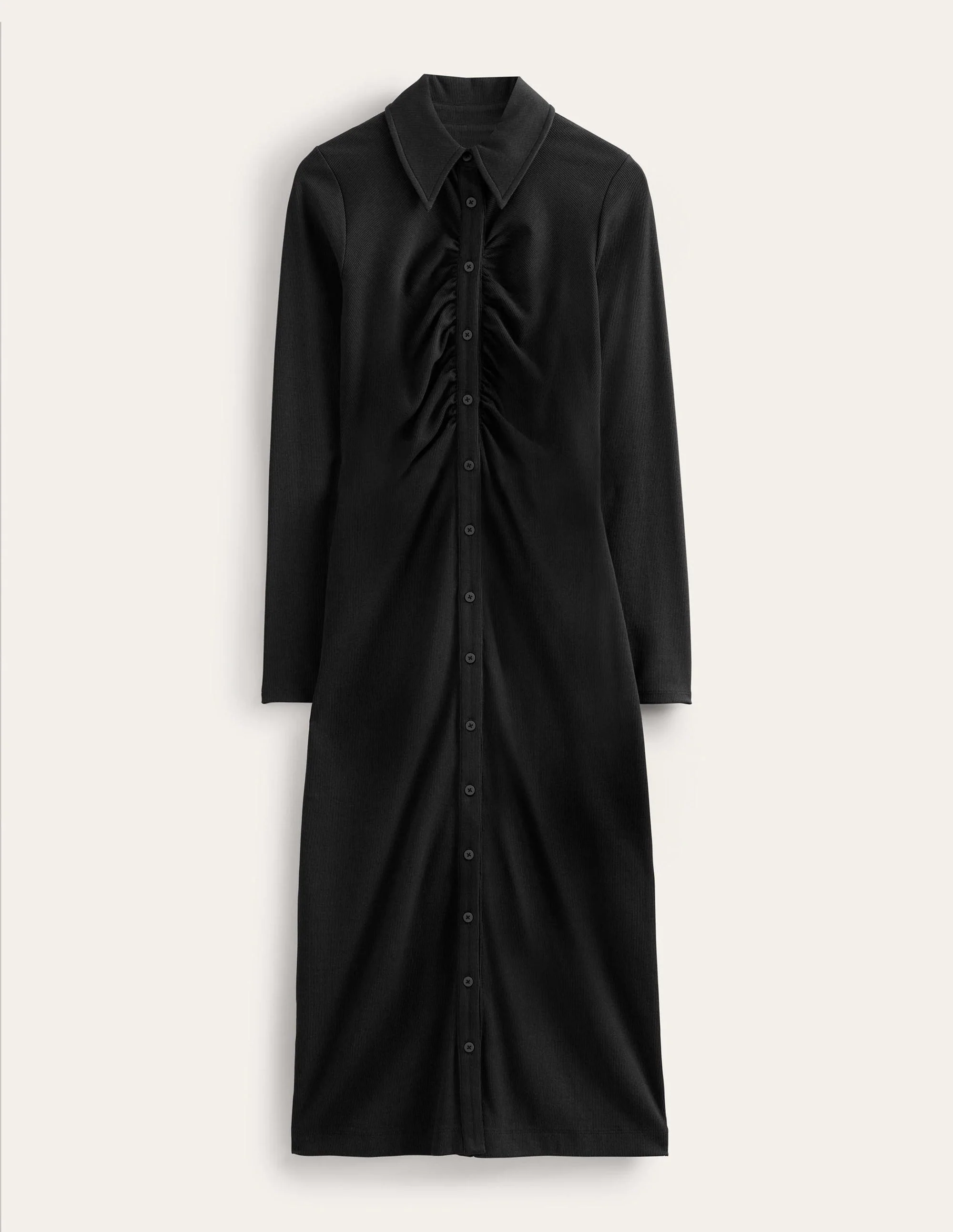 Geripptes Midi-Hemdblusenkleid aus Jersey-Schwarz - Image 5