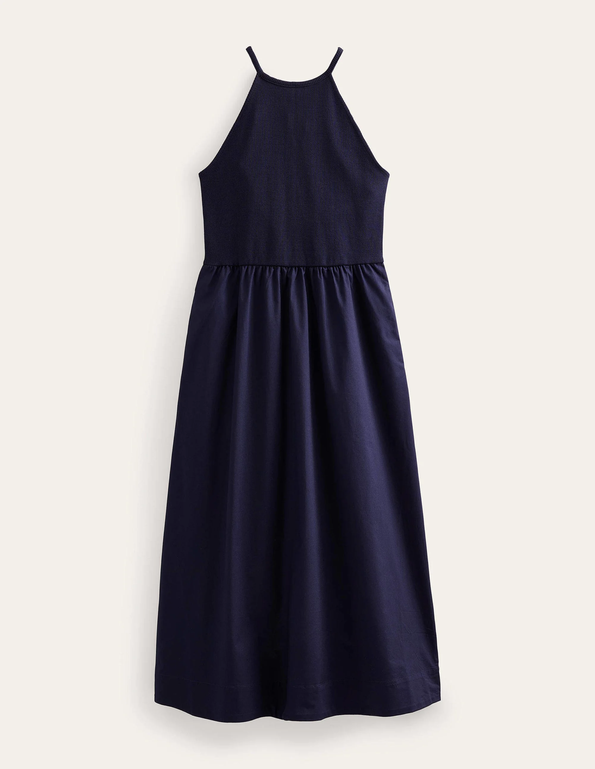 Geripptes Neckholder-Midikleid-Marineblau - Image 8