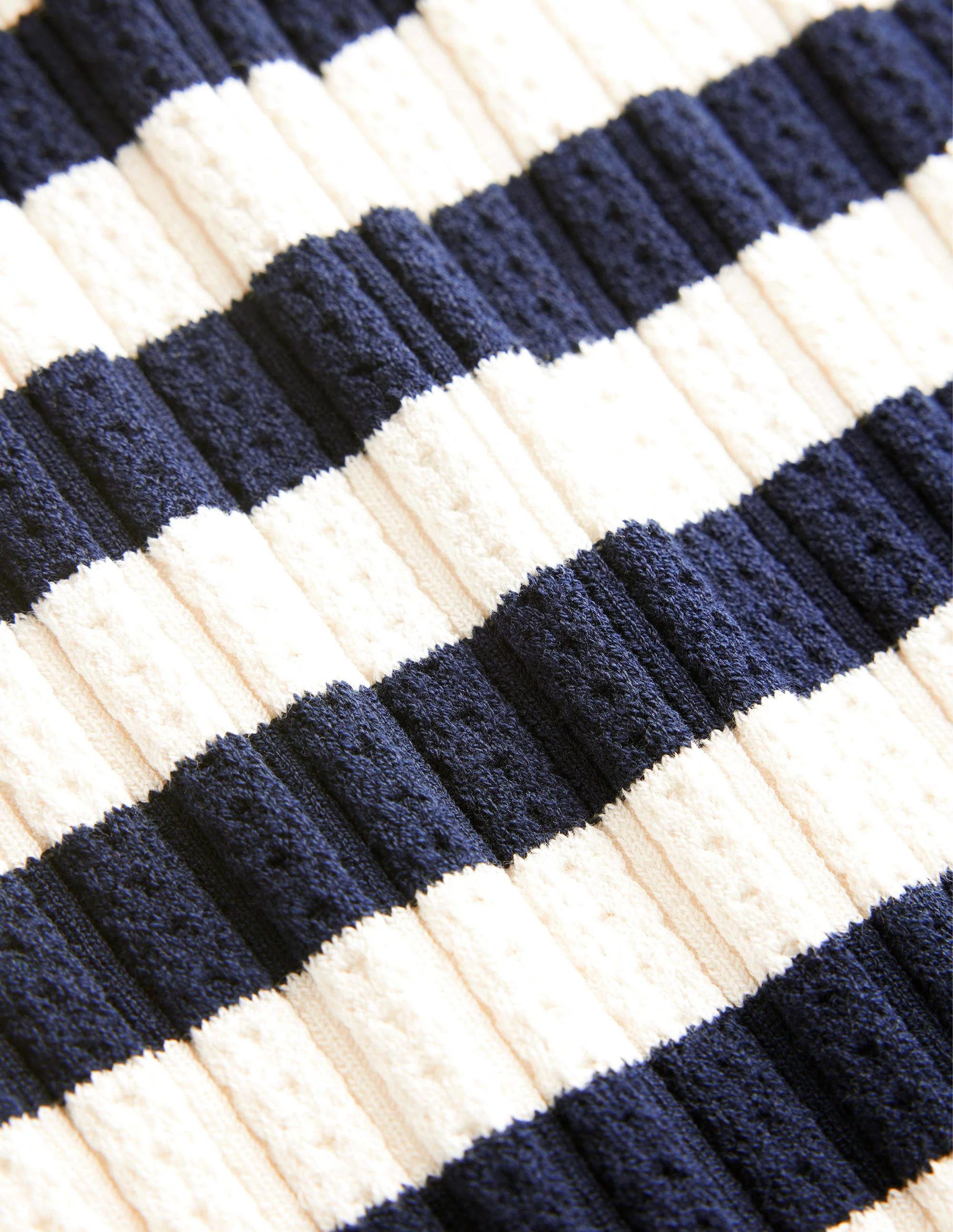 Geripptes T-Shirt mit hohem Kragen-Marineblau/Naturweiß, Gestreift - Image 6