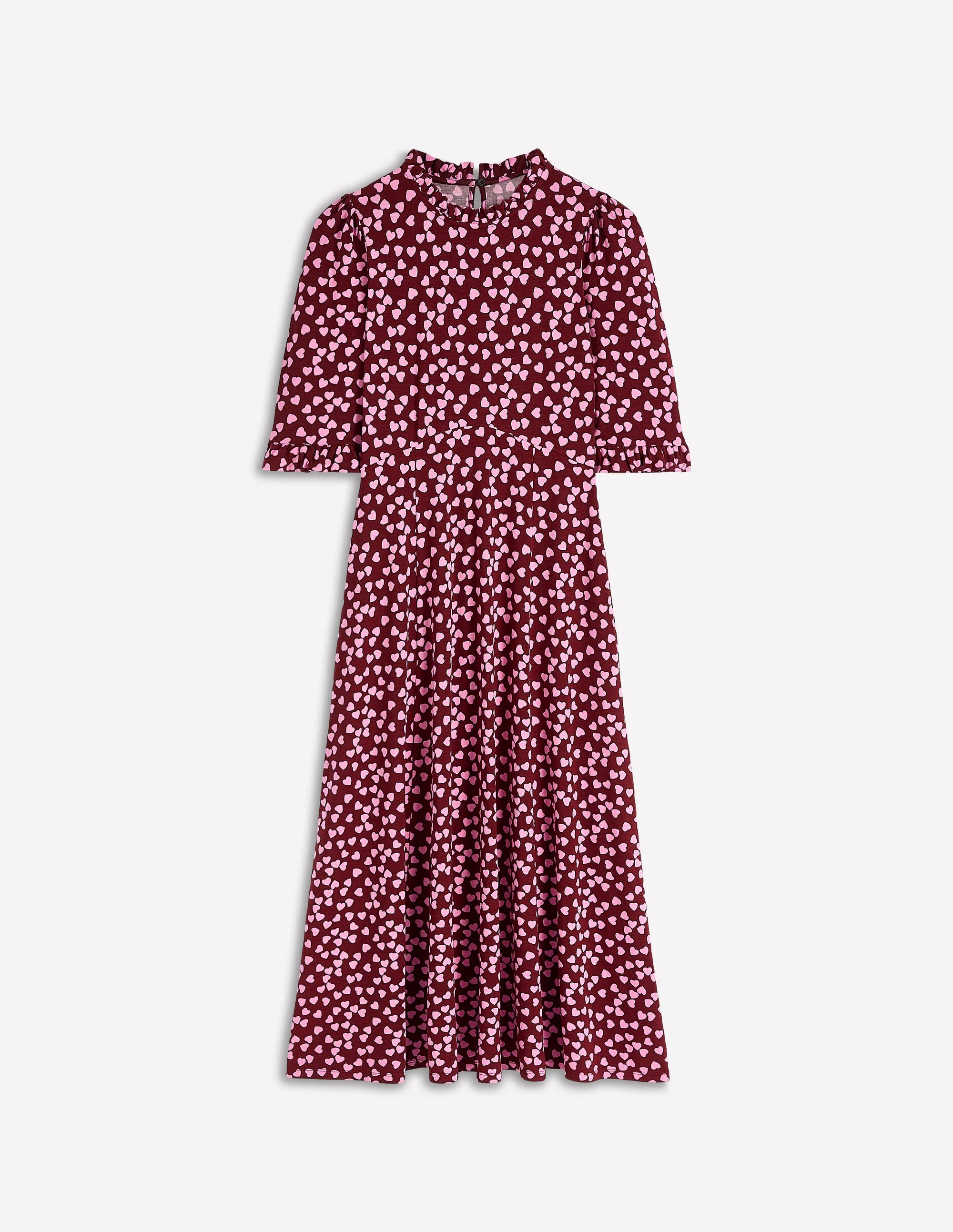 Gerüschtes Midikleid mit Ziernähten-Kastanienbraun, Herzkaskade - Image 4
