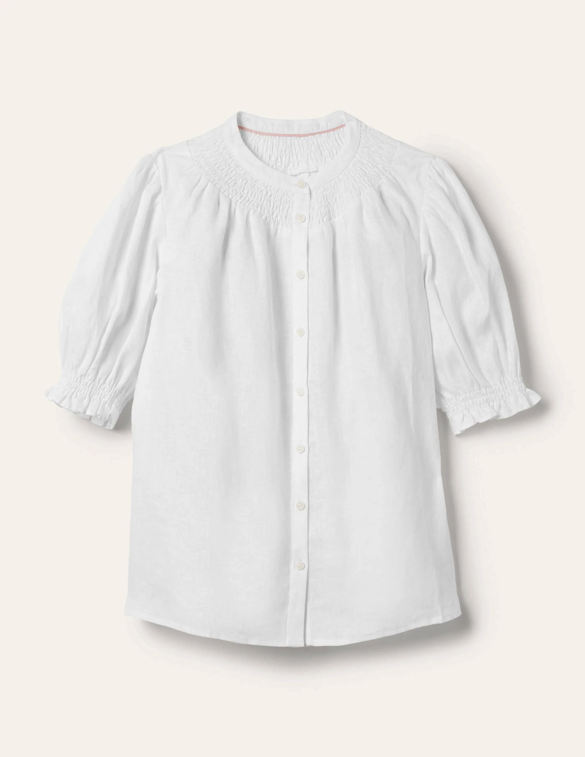 Gesmokte Bluse mit kurzen Ärmeln-Weiß - Image 6