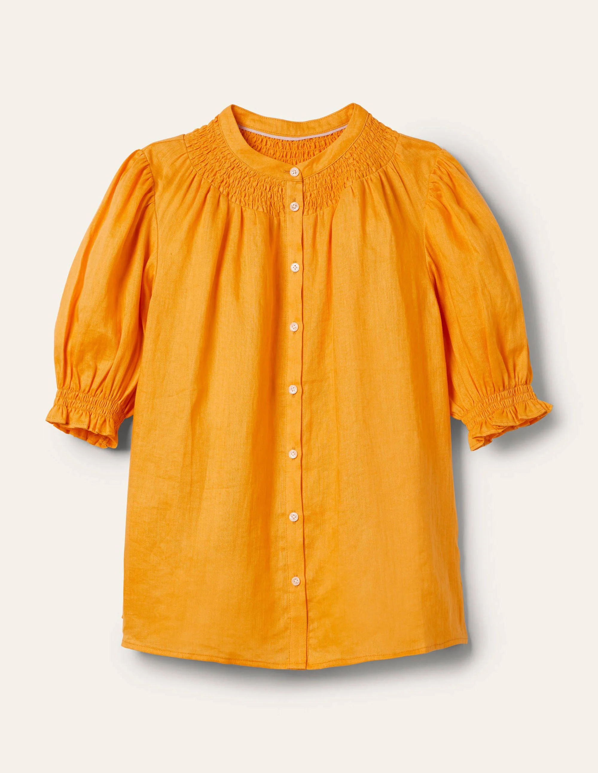 Gesmokte Bluse mit kurzen Ärmeln-Zinniengelb - Image 6