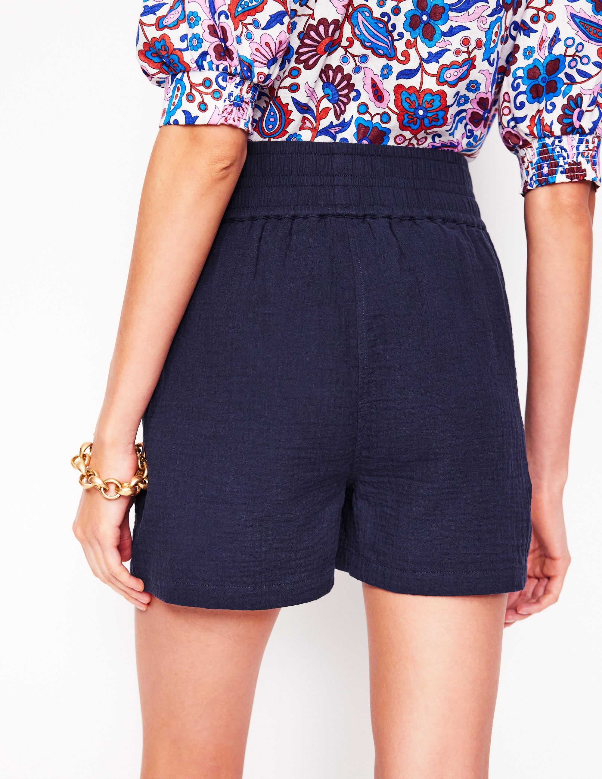 Gesmokte Shorts aus Doppeltuch-Marineblau - Image 3
