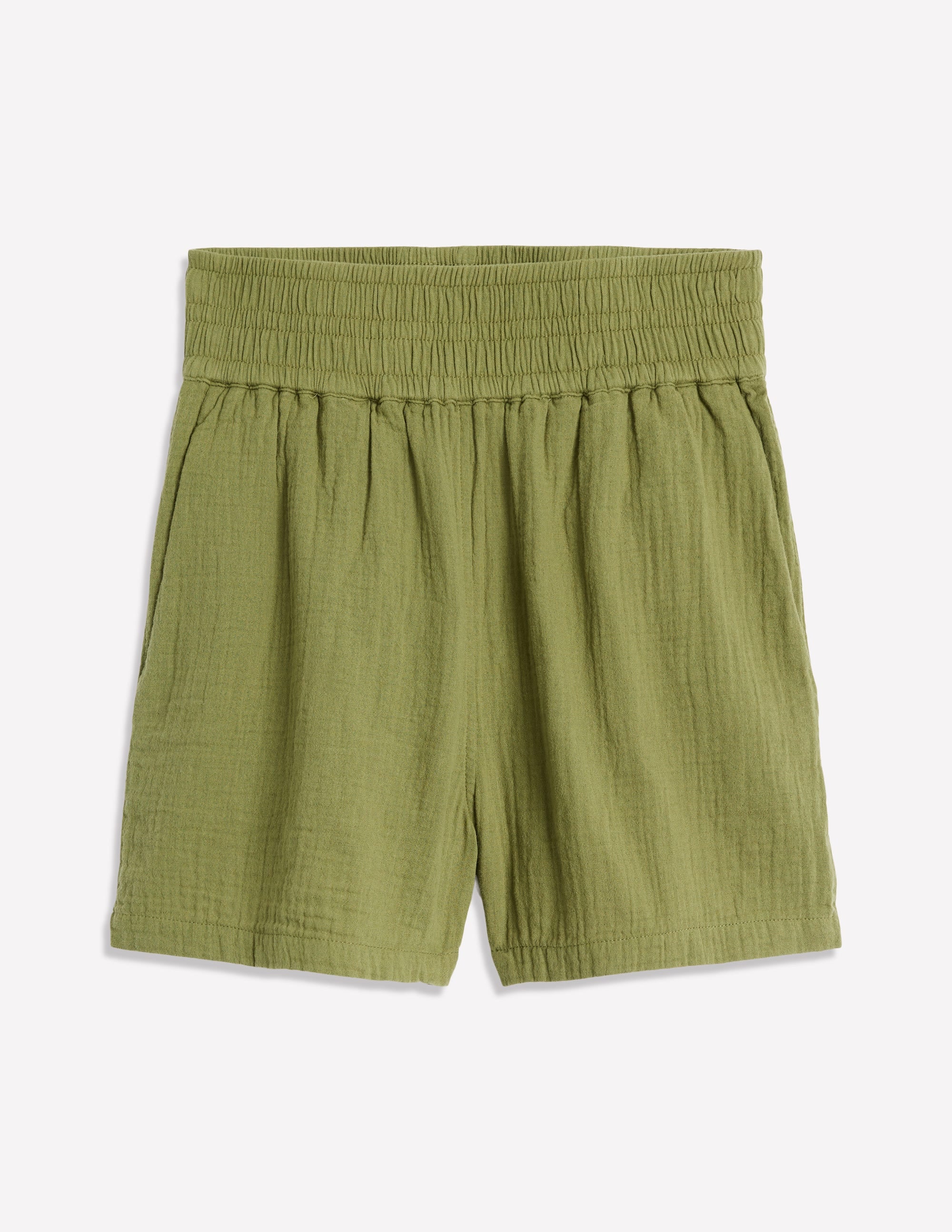 Gesmokte Shorts aus Doppeltuch-Olivgrün - Image 5
