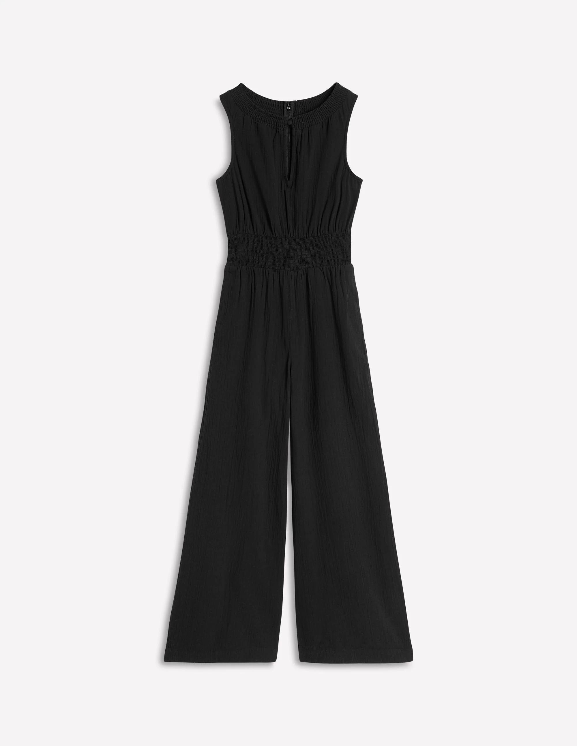 Gesmokter Doppeltuch-Jumpsuit-Schwarz - Image 5