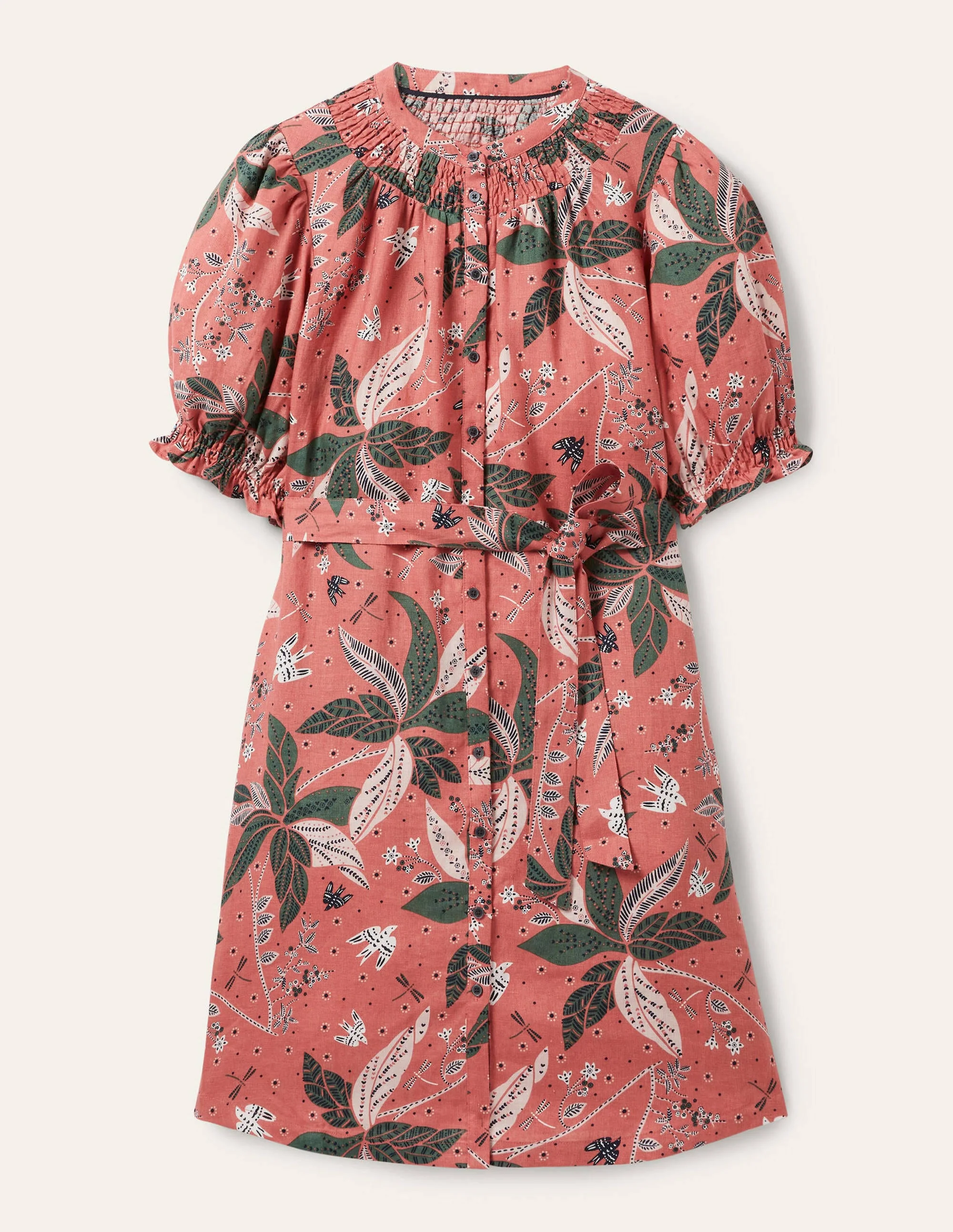 Gesmoktes Hemdblusenkleid aus Leinen-Staubrot, Orientalisches Muster - Image 5