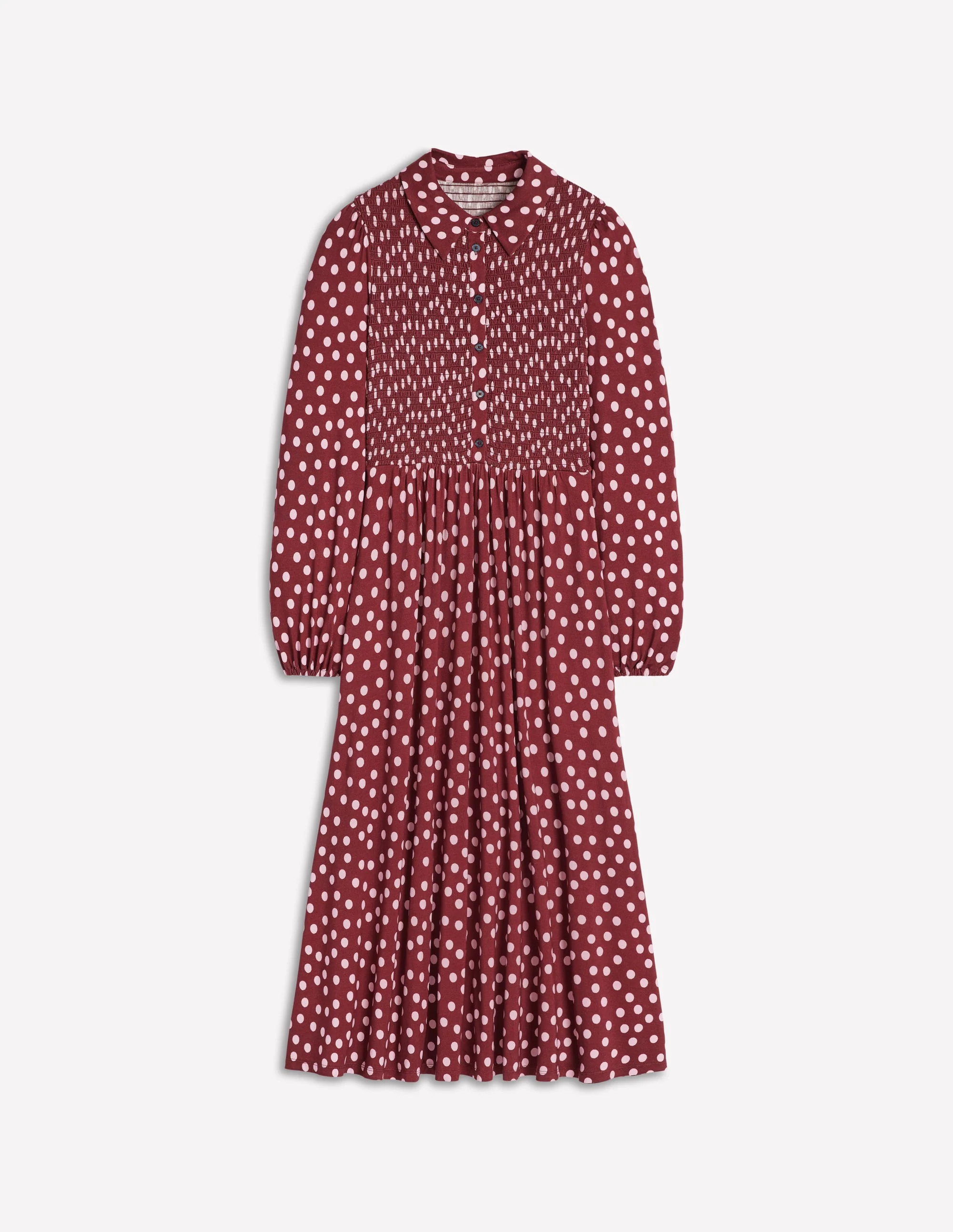 Gesmoktes Jersey-Hemdblusenkleid-Kastanie, Gemalte Tupfen - Image 5