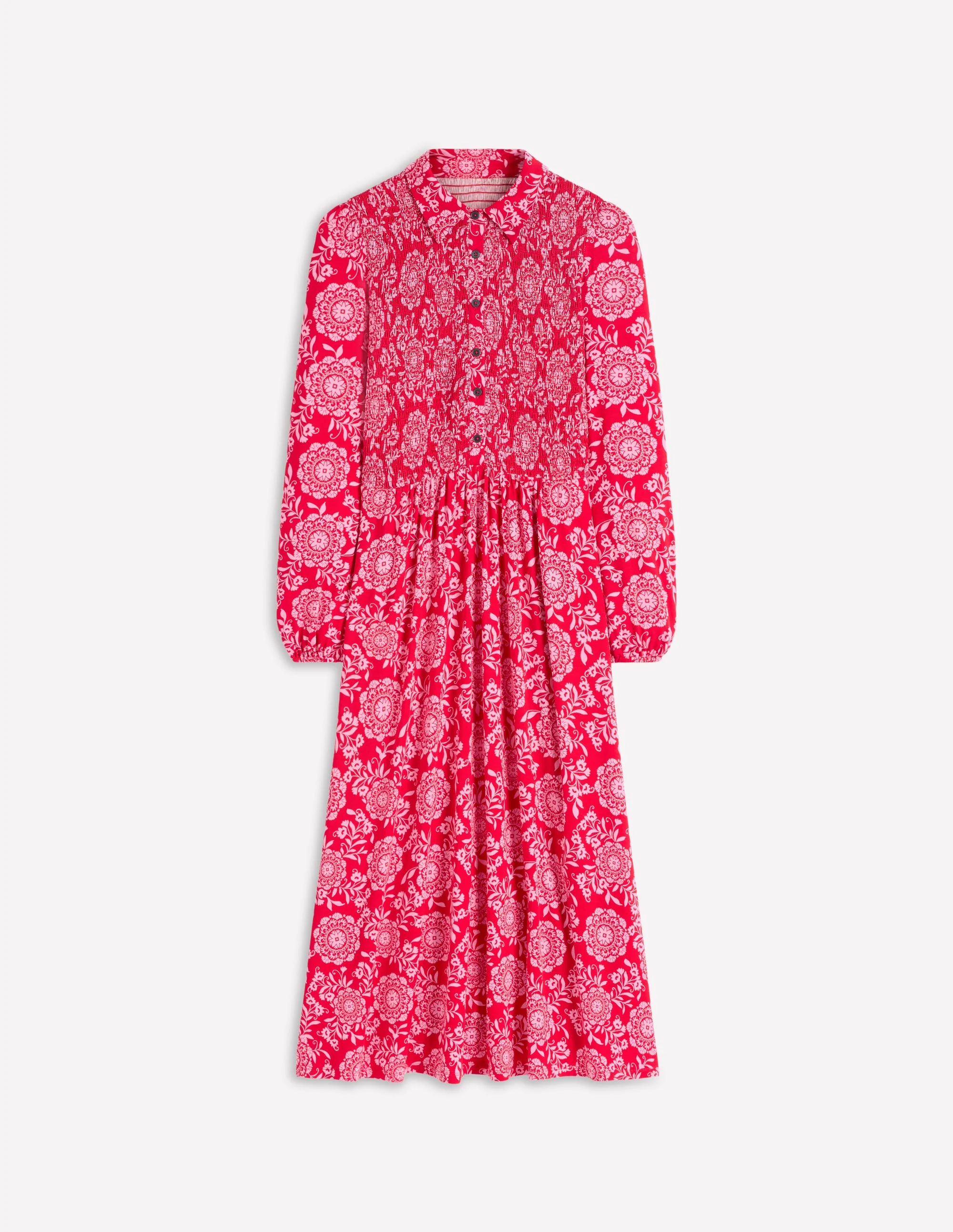 Gesmoktes Jersey-Hemdblusenkleid-Merida-Rot, Dekorative Blüten - Image 7