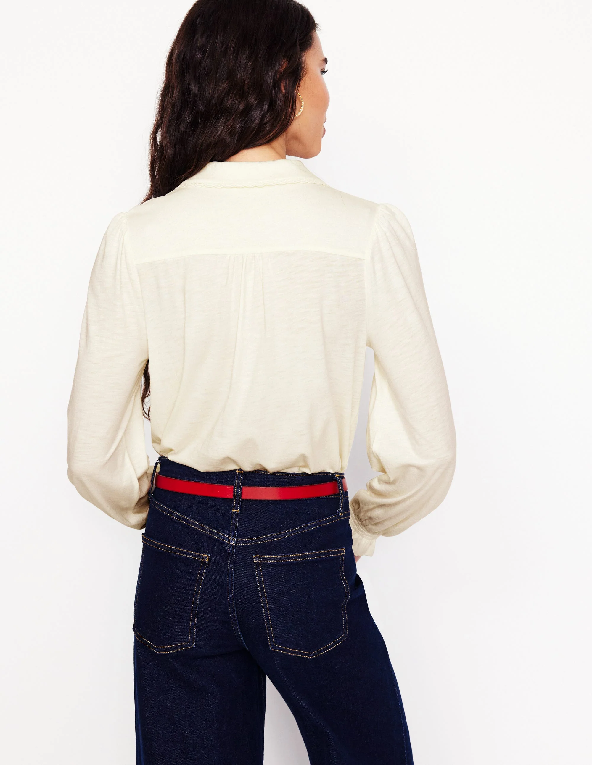 Gesmoktes Jerseyhemd-Ivory and Navy Spot - Image 3