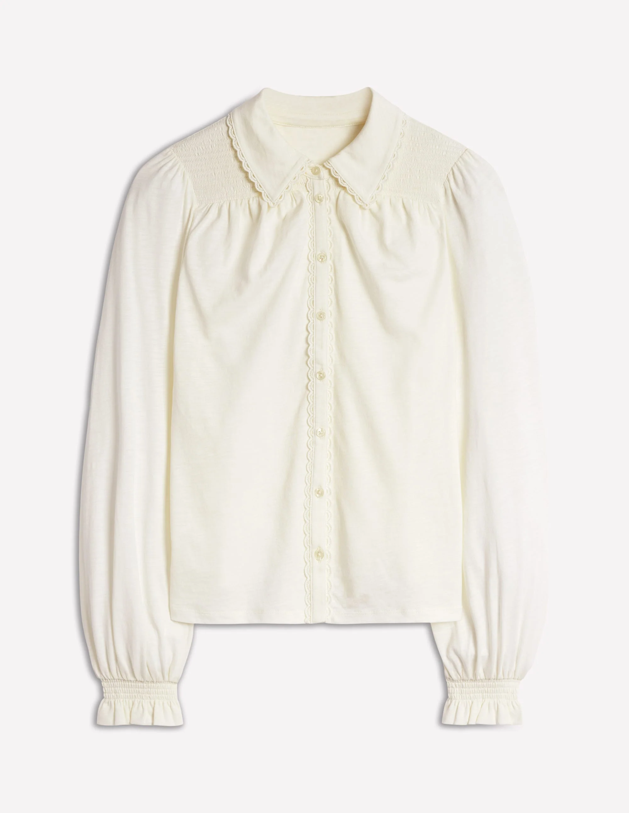 Gesmoktes Jerseyhemd-Ivory and Navy Spot - Image 5
