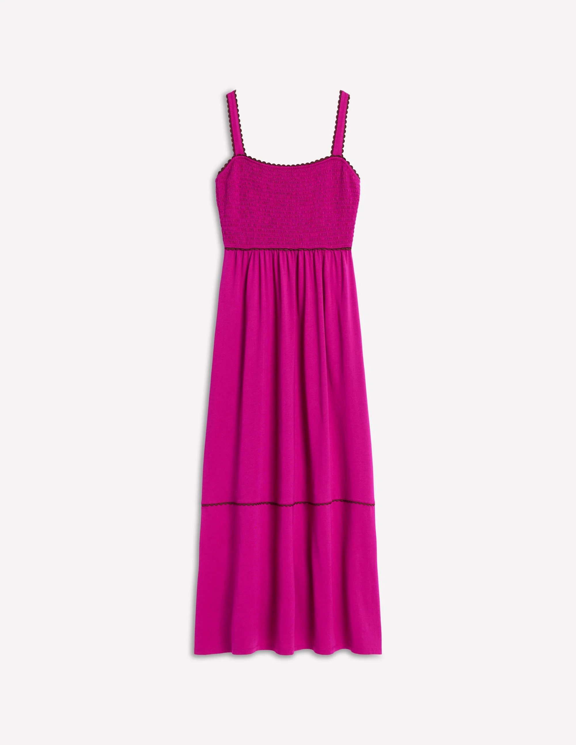 Gesmoktes Maxikleid mit Besatz-Fuchsia - Image 5