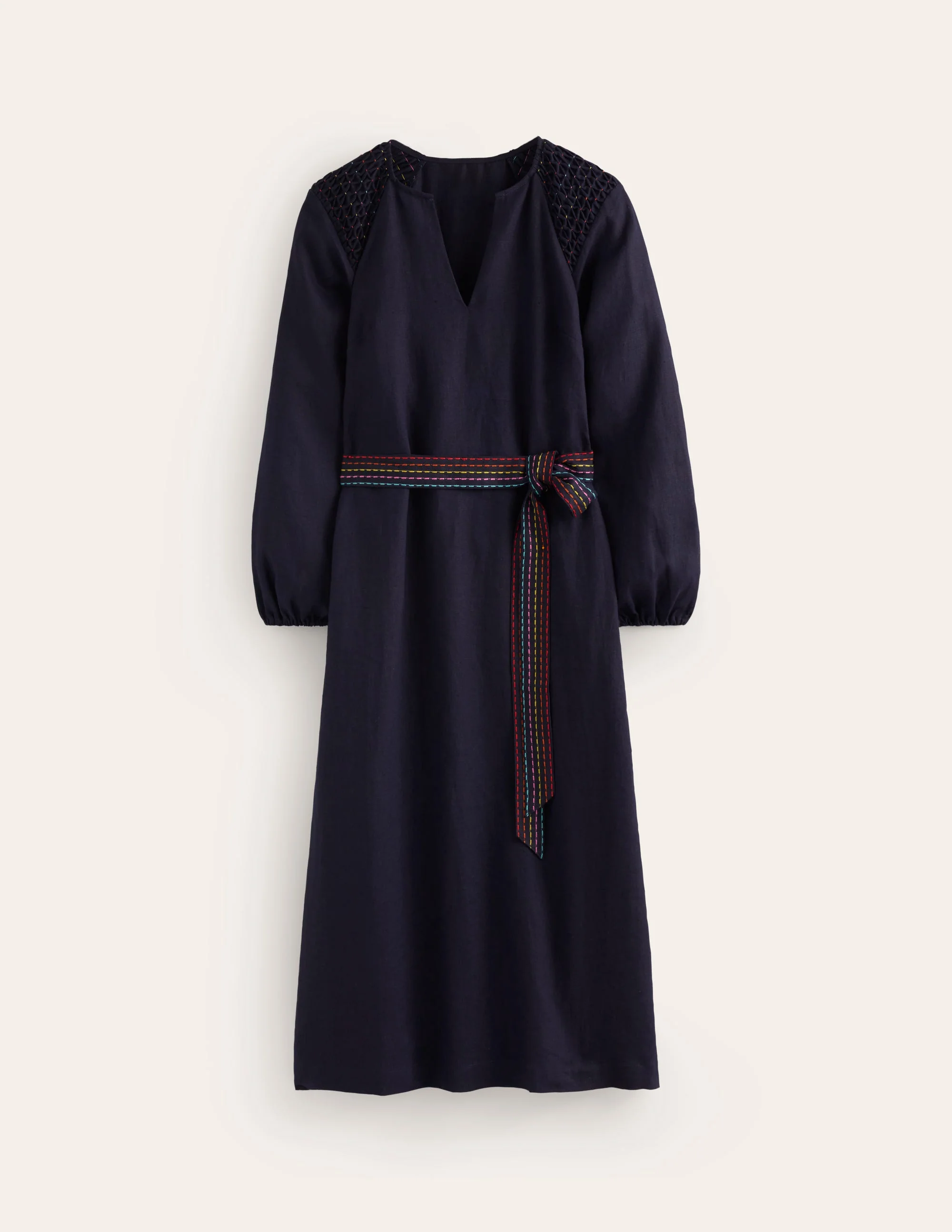 Gesmoktes Midikleid aus Leinen-Marineblau - Image 5