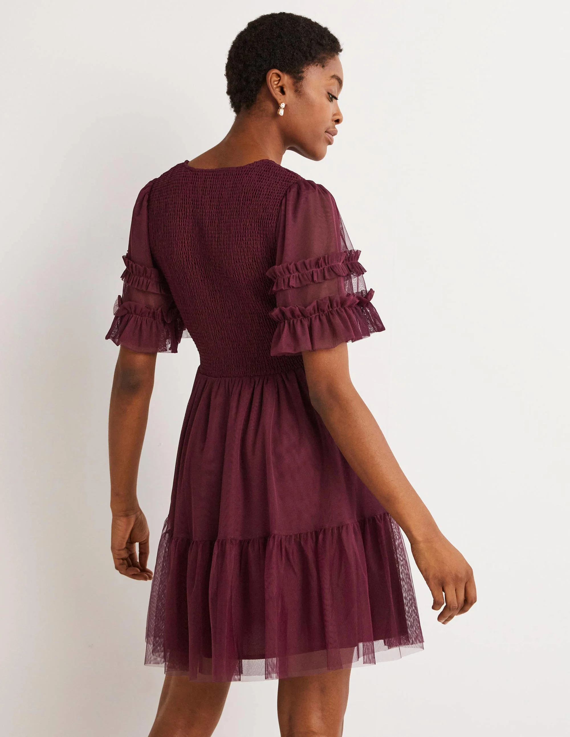 Gesmoktes Tüll-Minikleid-Rubinrot - Image 3
