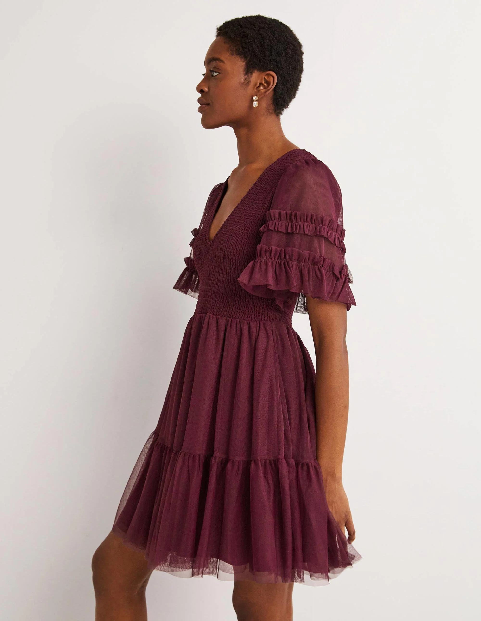 Gesmoktes Tüll-Minikleid-Rubinrot - Image 6