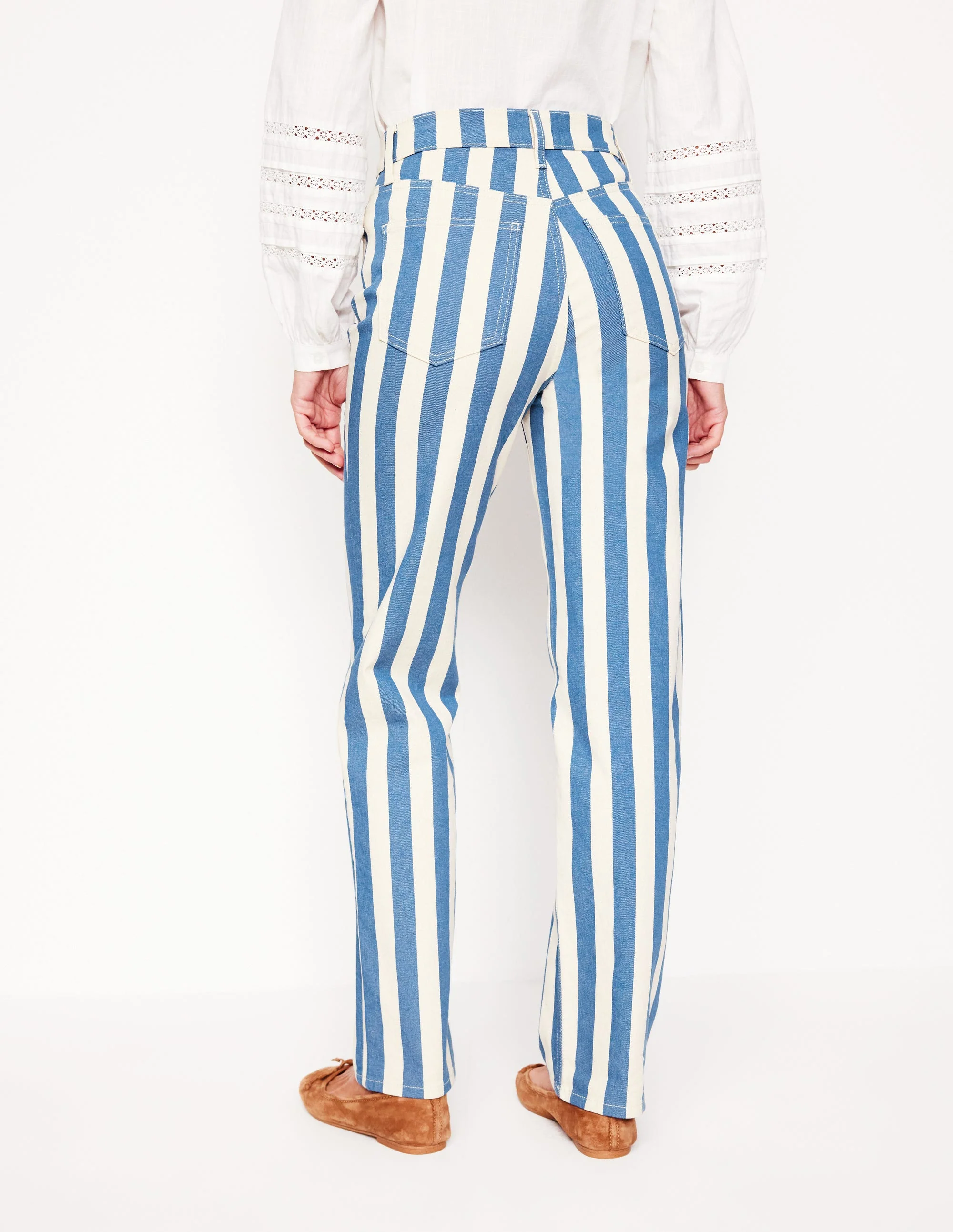 Gestreifte Jeans mit hohem Bund-Marineblau Breite Streifen - Image 3