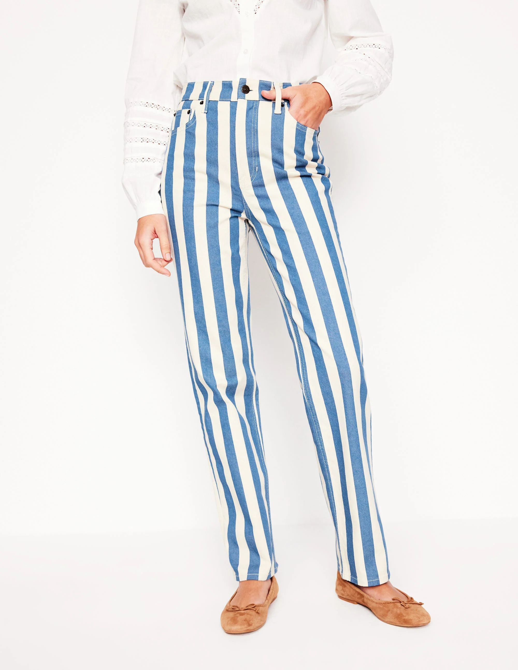 Gestreifte Jeans mit hohem Bund-Marineblau Breite Streifen - Image 4
