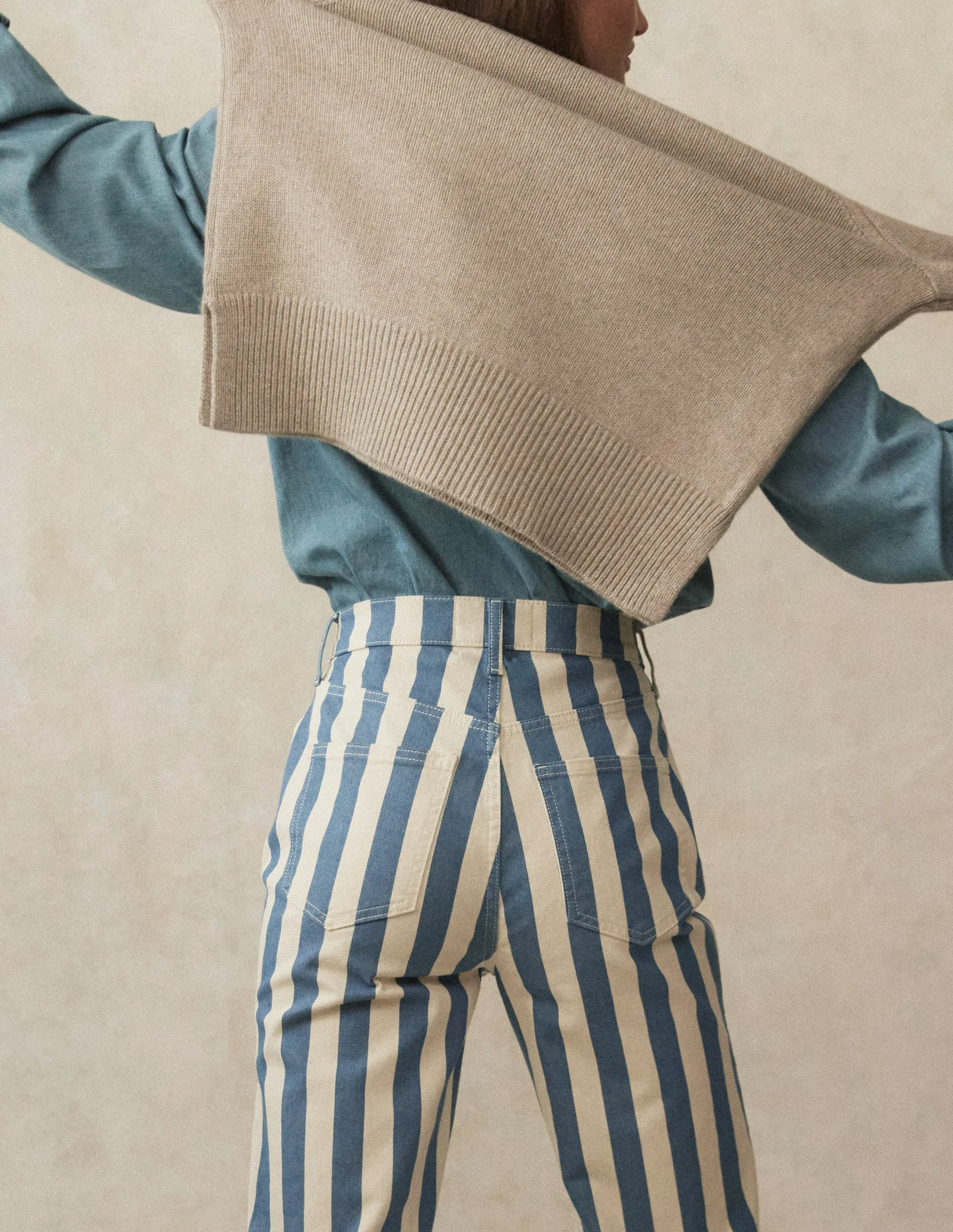 Gestreifte Jeans mit hohem Bund-Marineblau Breite Streifen - Image 7
