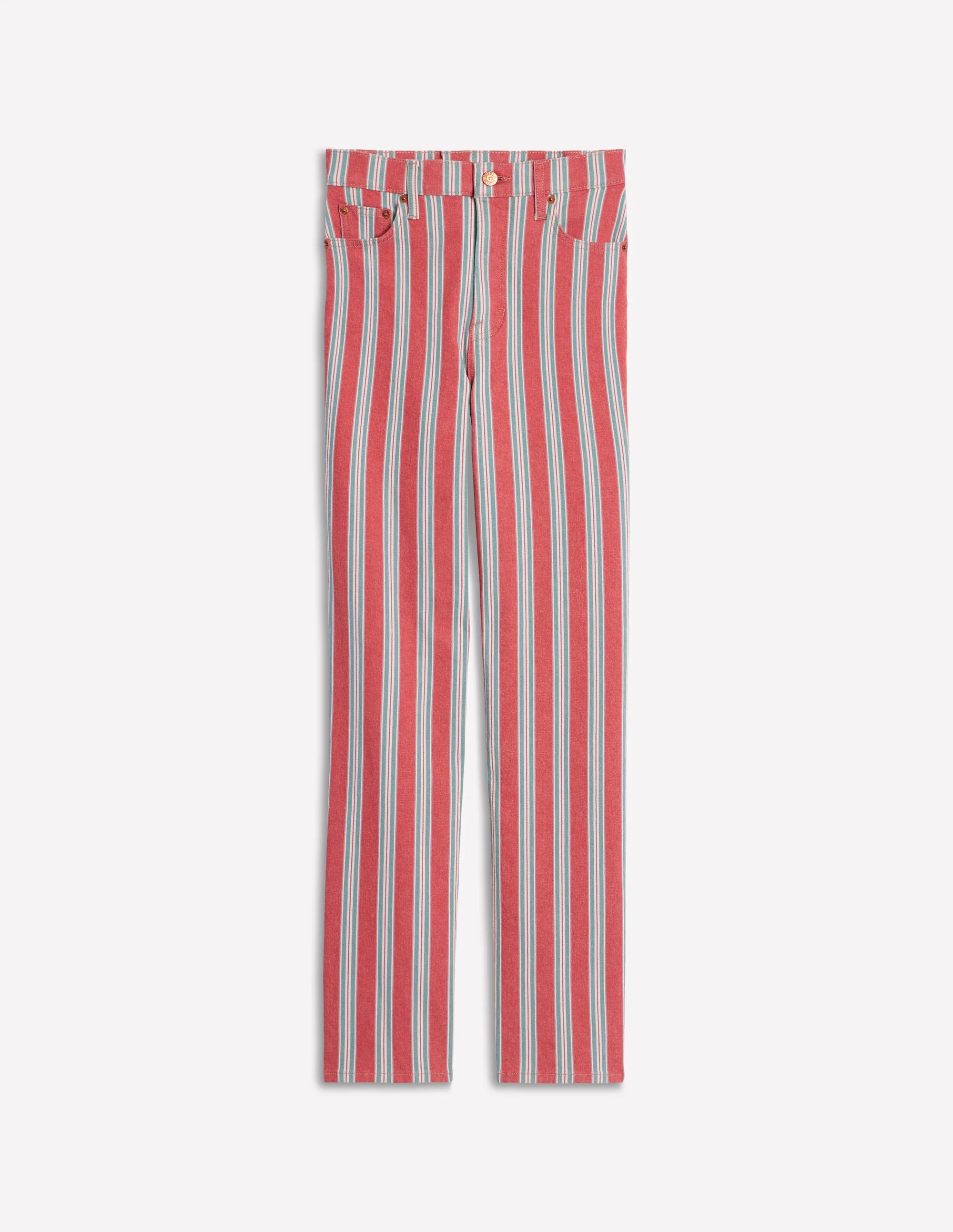 Gestreifte Jeans mit hohem Bund-Rot, Blau und Rosa Streifen - Image 11
