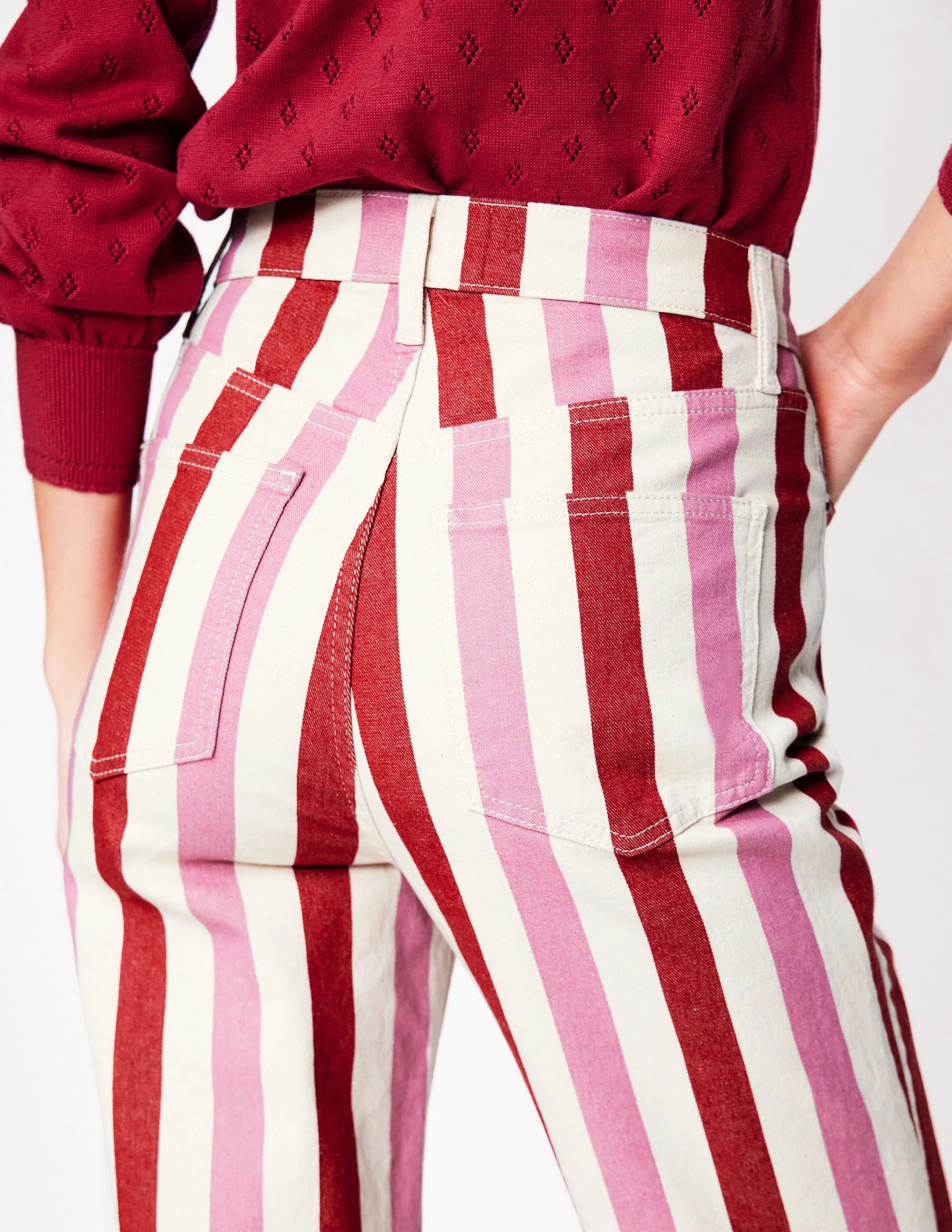 Gestreifte Jeans mit hohem Bund-Rot und Rosa Breite Streifen - Image 3