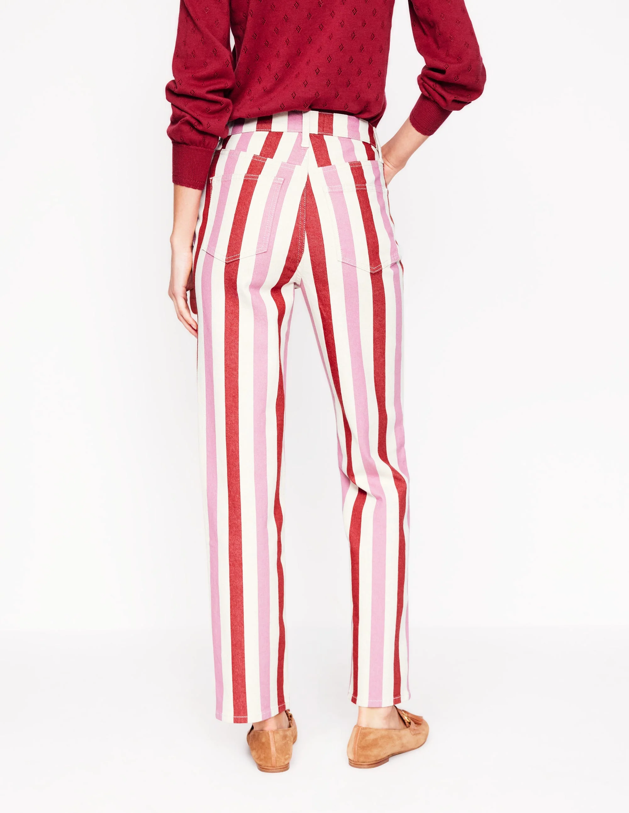 Gestreifte Jeans mit hohem Bund-Rot und Rosa Breite Streifen - Image 4