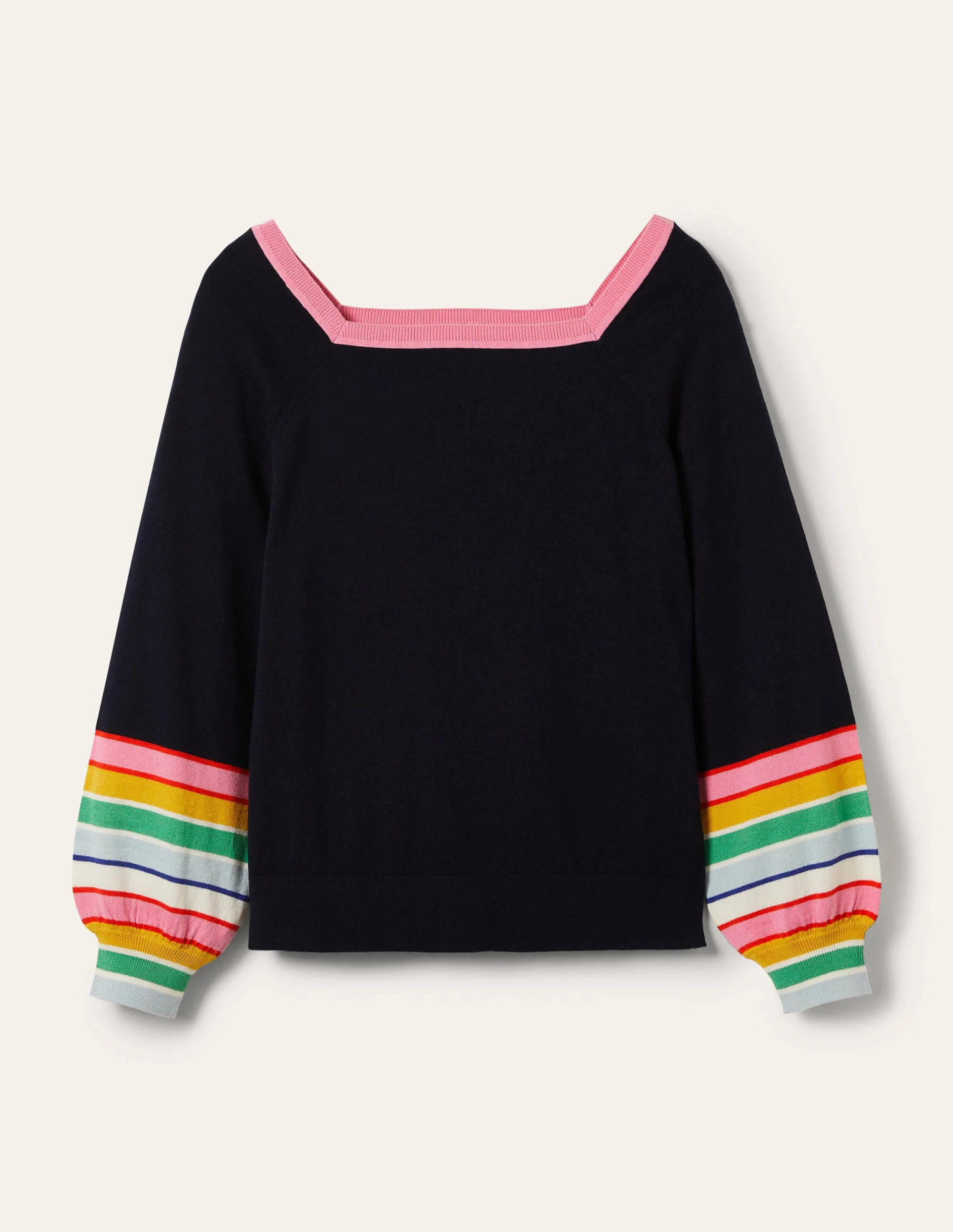 Gestreifter Pullover mit eckigem Ausschnitt-Marineblau - Image 6