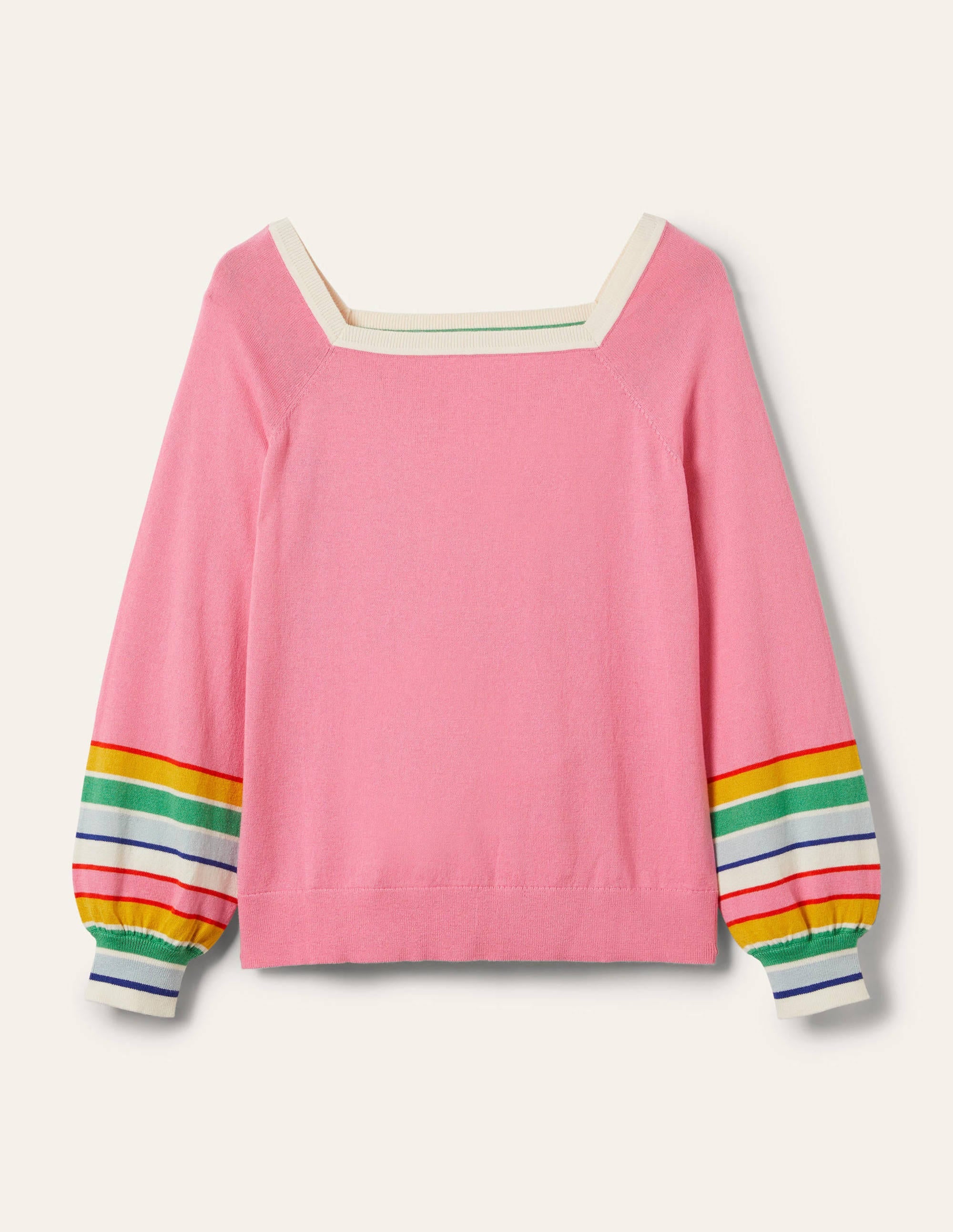 Gestreifter Pullover mit eckigem Ausschnitt-Tiefes Rosa - Image 6