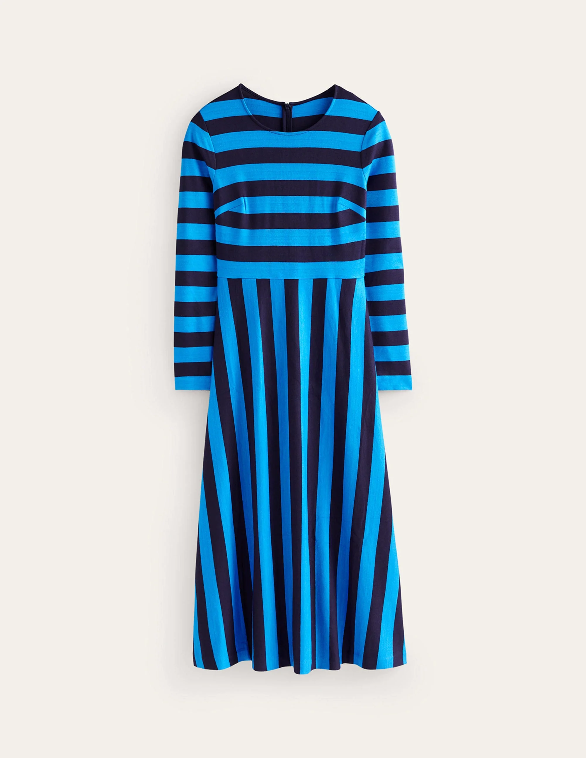 Gestreiftes Midikleid aus Jersey-Marineblau, Leuchten Blaue Streifen - Image 6