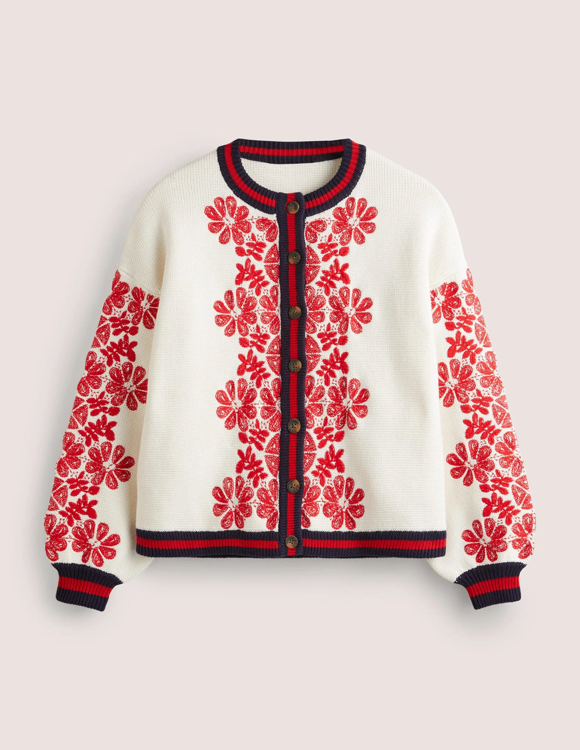 Gestrickte Bomberjacke-Naturweiß/Rot, Stickerei - Image 8