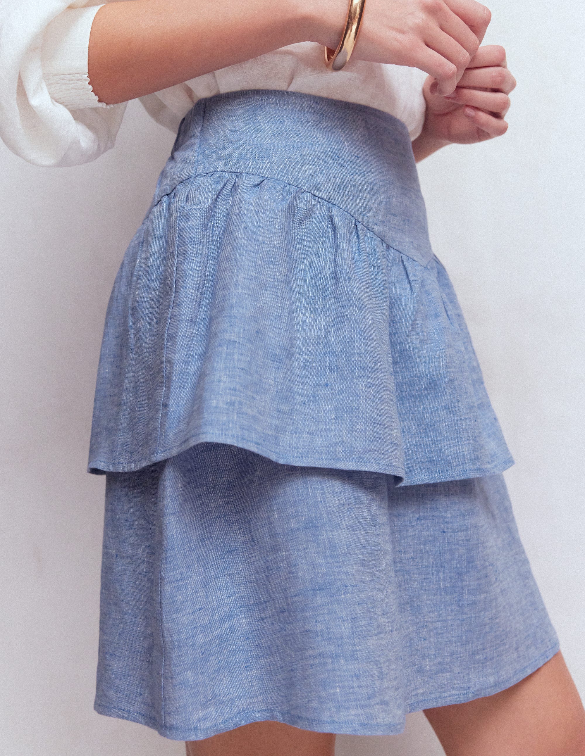 Gestufter Leinenrock-Blauer Faux Uni - Image 2
