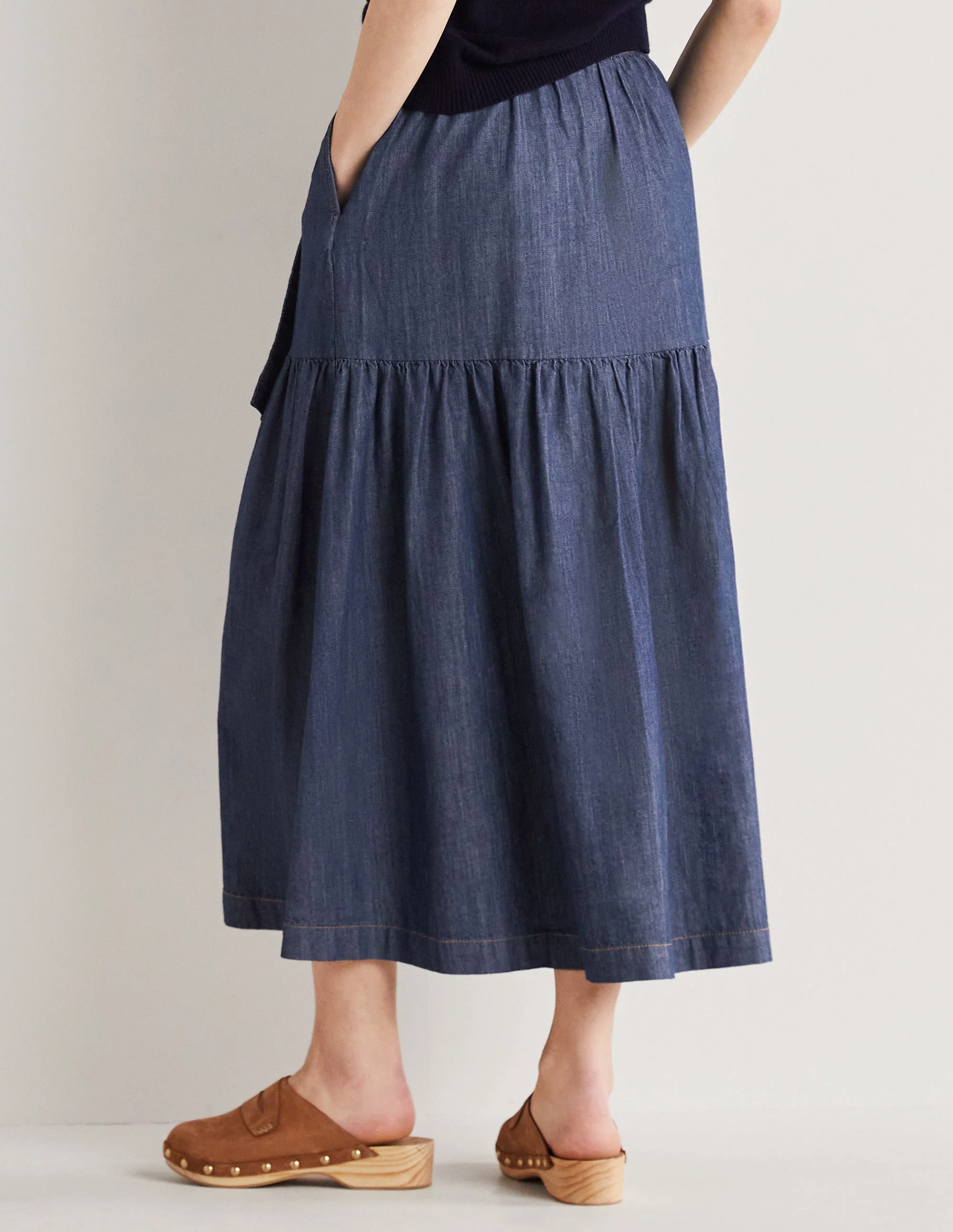 Gestufter Midirock mit Gürtel-Mittleres Vintageblau, Denim - Image 5