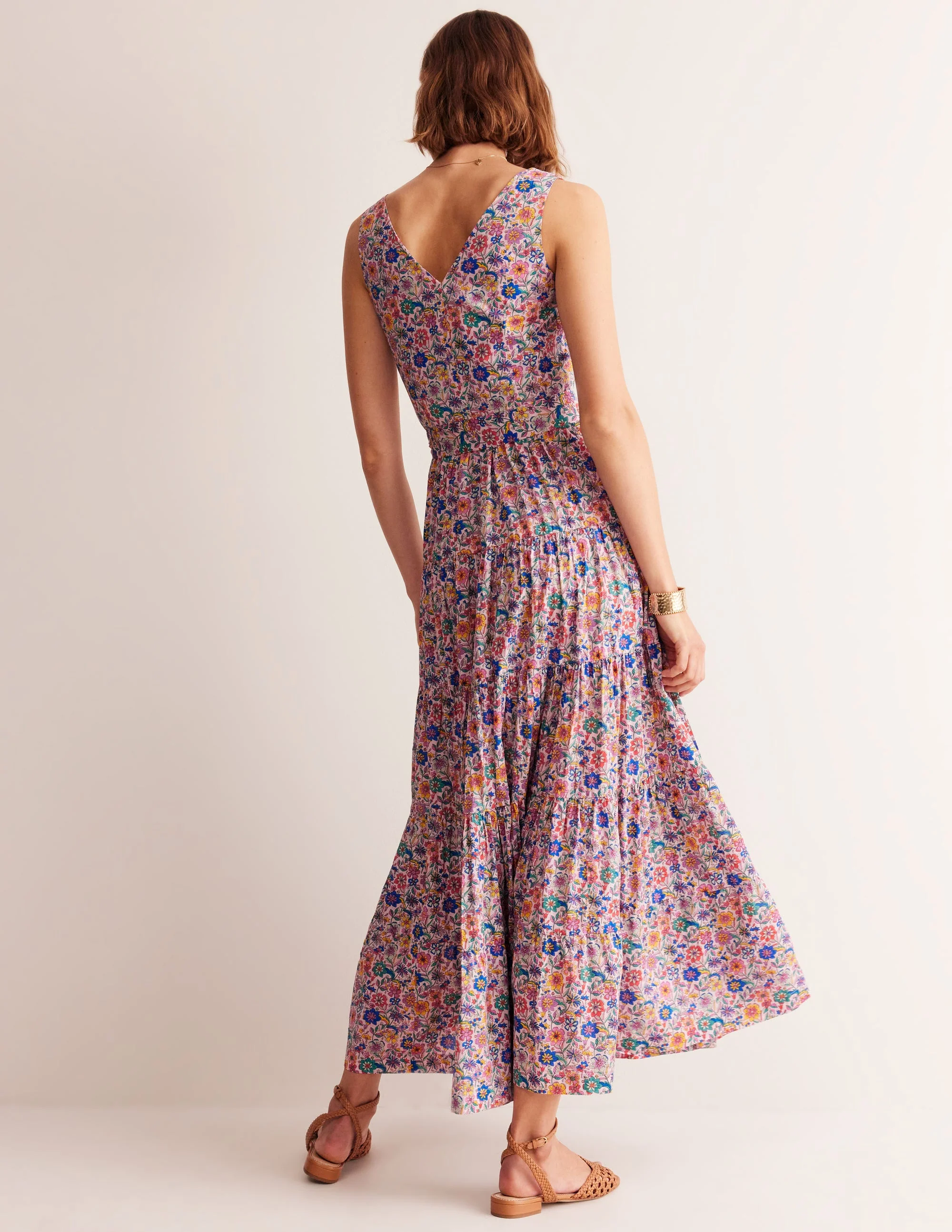 Gestuftes Baumwoll-Midikleid-Bunt, Exotische Blüte - Image 3