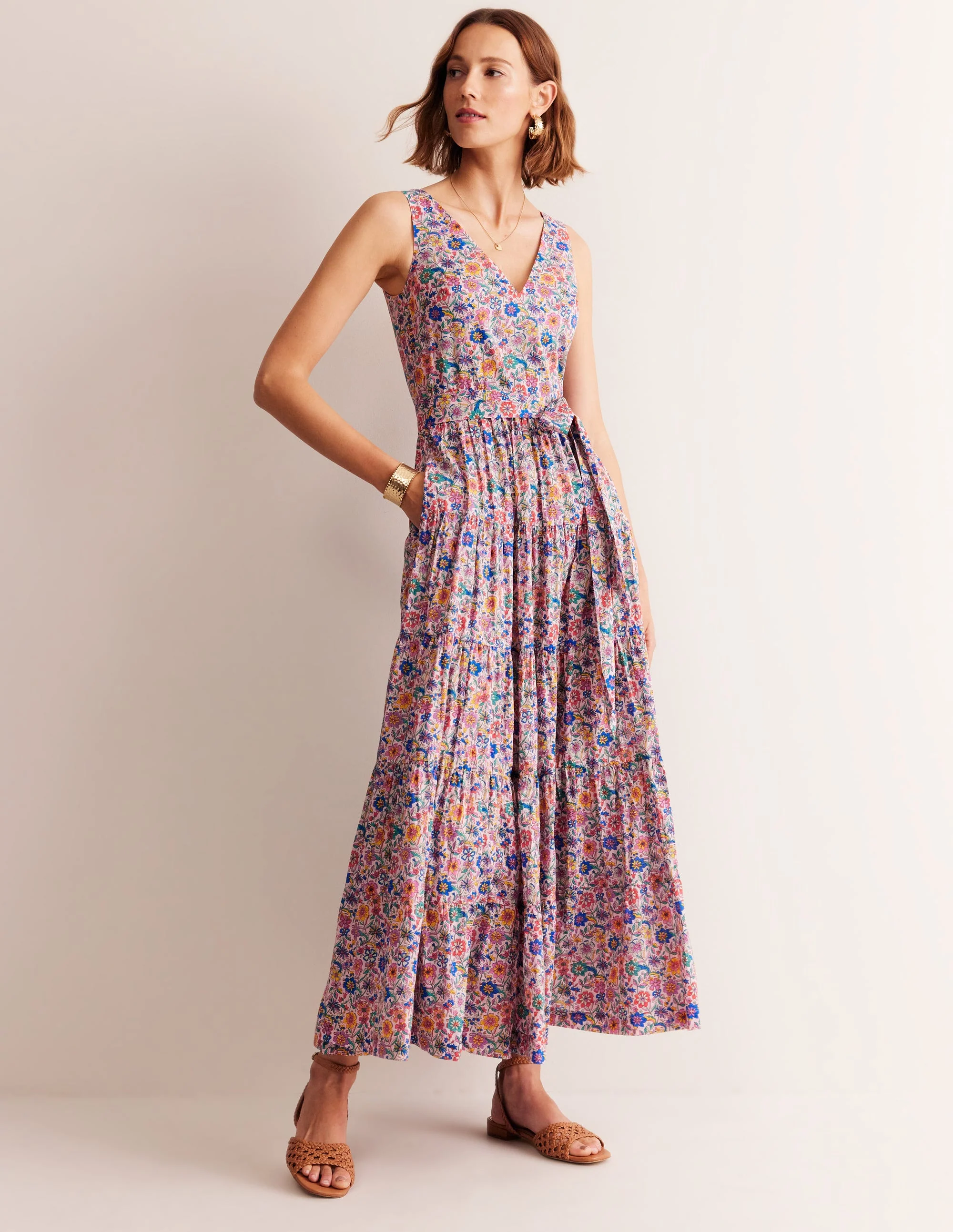Gestuftes Baumwoll-Midikleid-Bunt, Exotische Blüte - Image 4