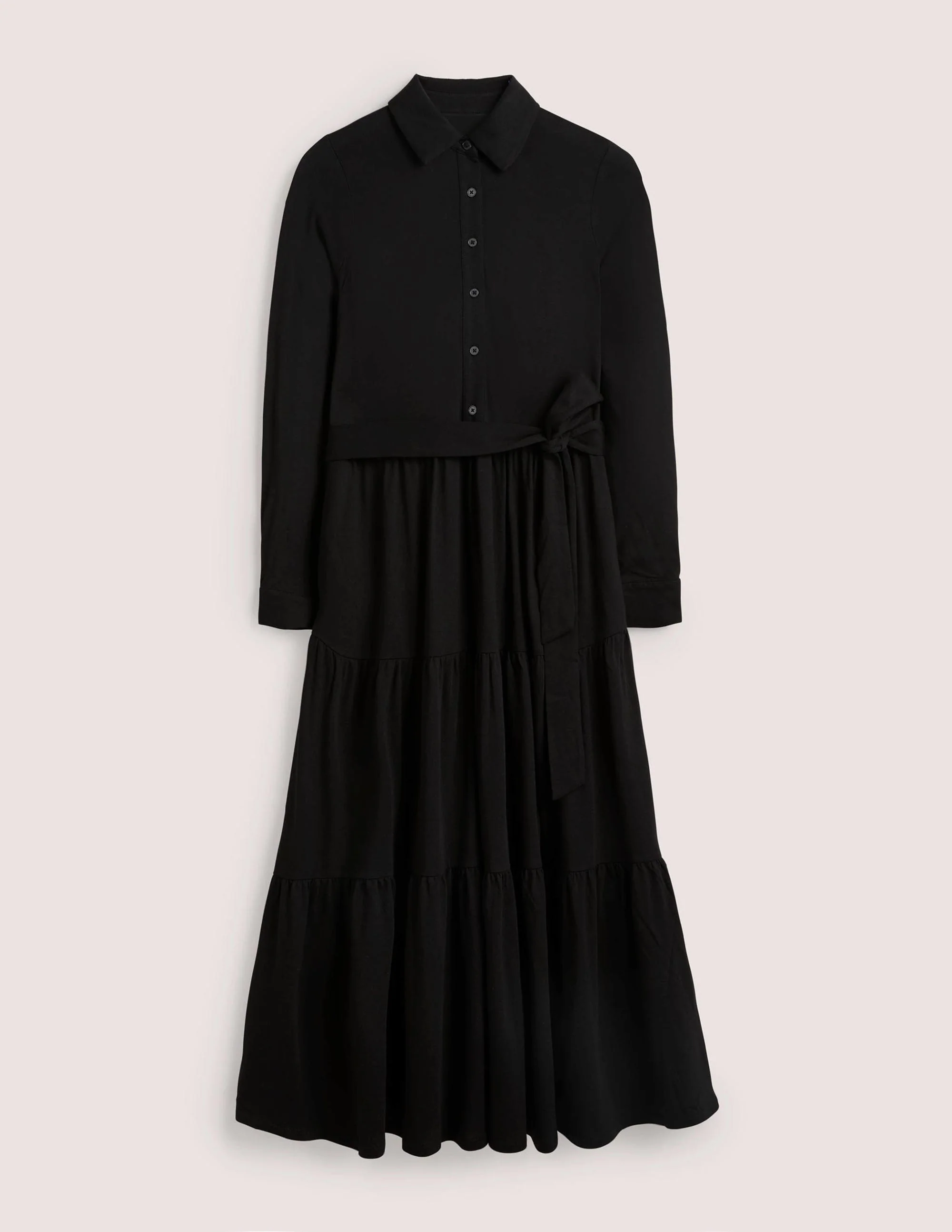 Gestuftes Jersey-Maxihemdkleid-Schwarz - Image 5