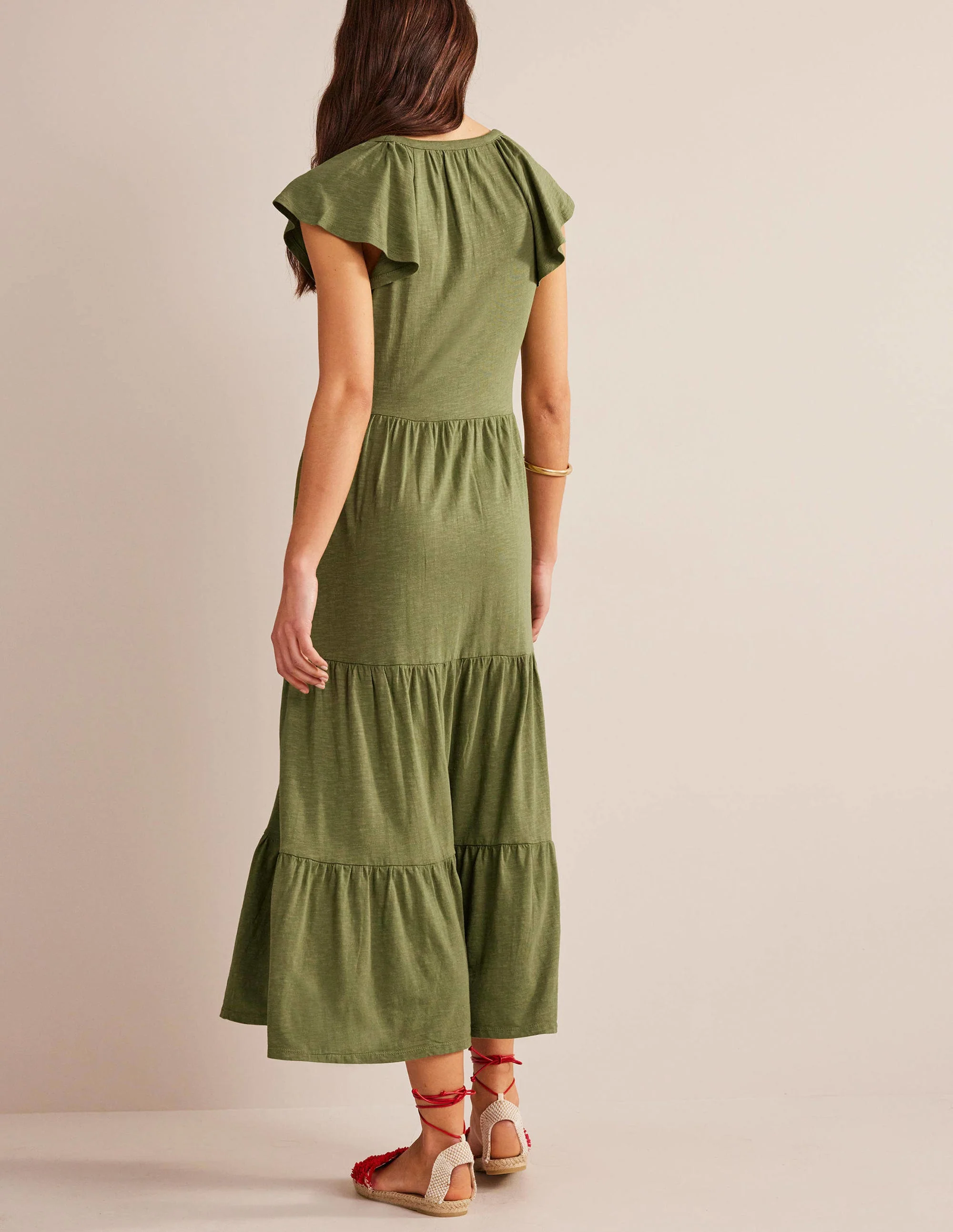 Gestuftes Jersey-Midikleid-Dezentes Khaki - Image 3