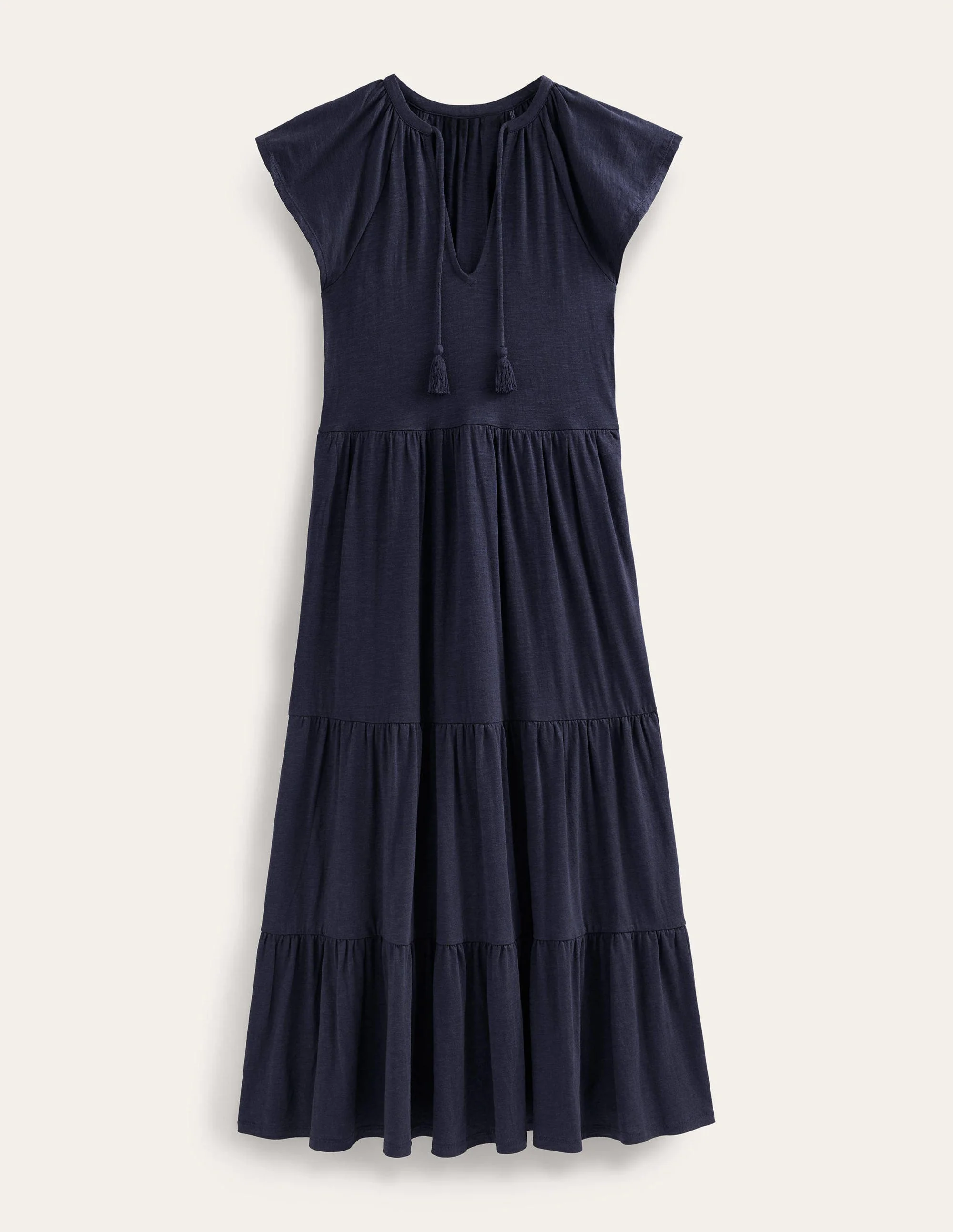 Gestuftes Jersey-Midikleid-Marineblau - Image 5