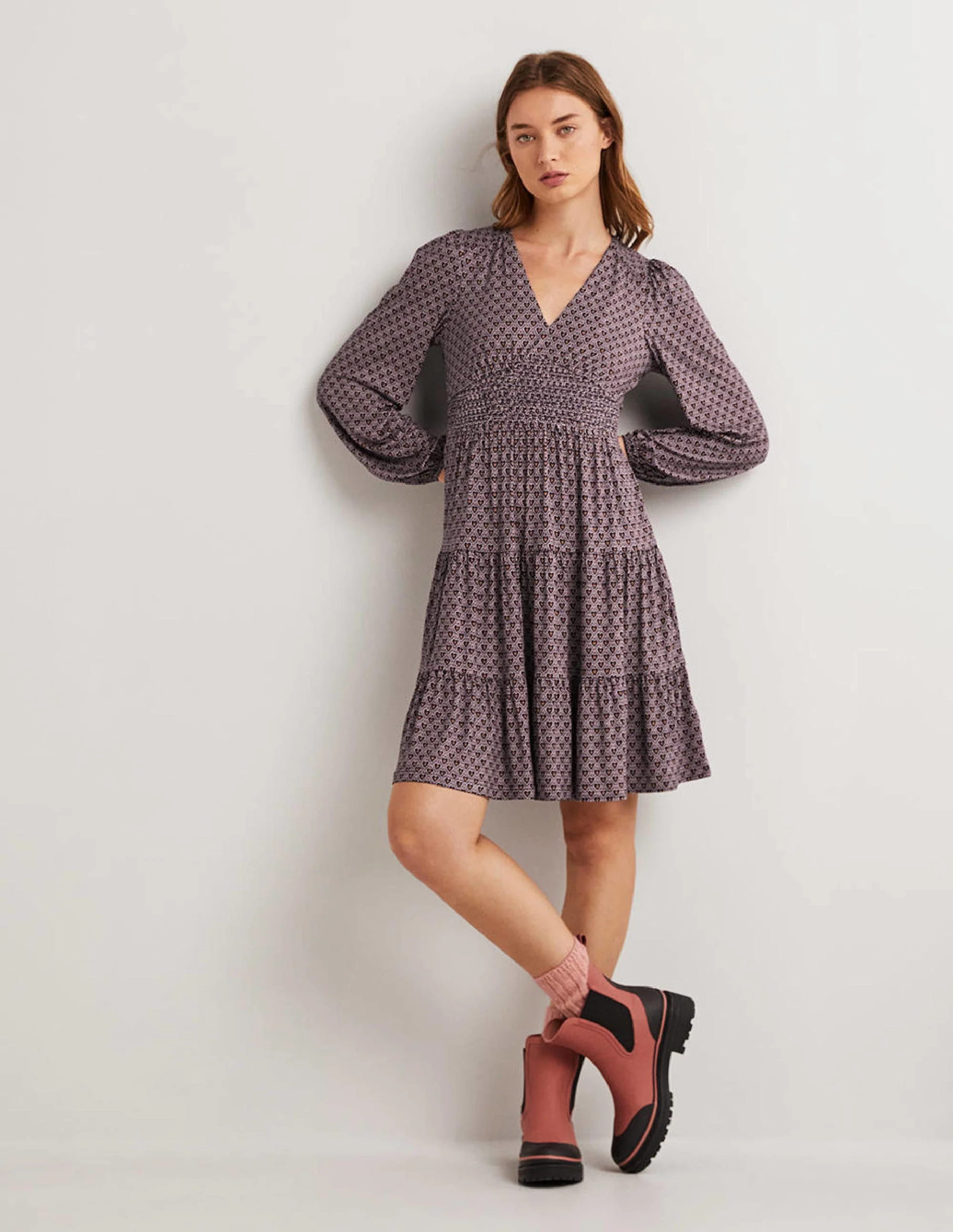 Gestuftes Jersey-Minikleid-Französisches Navy, Zierliche Herzen