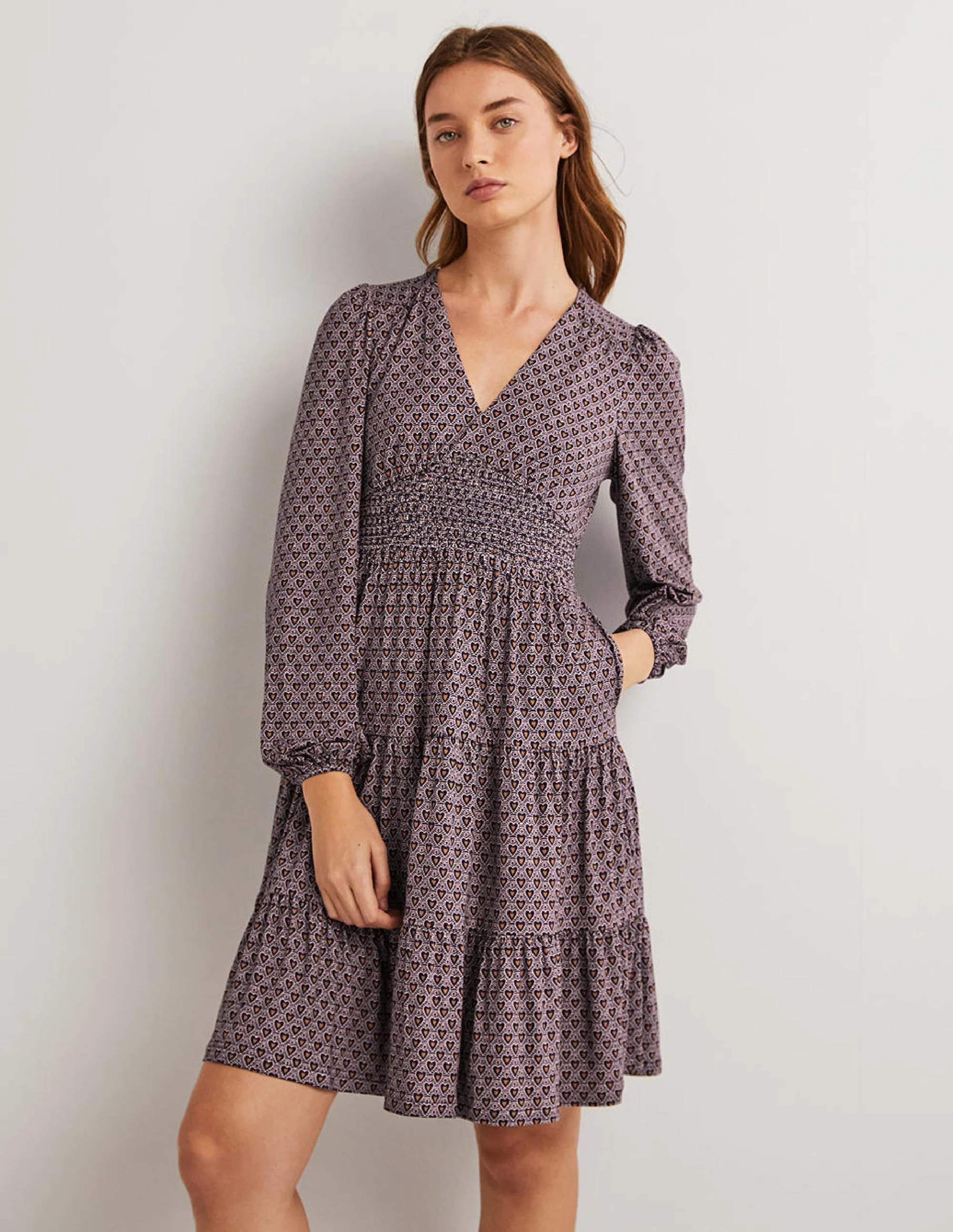 Gestuftes Jersey-Minikleid-Französisches Navy, Zierliche Herzen - Image 5