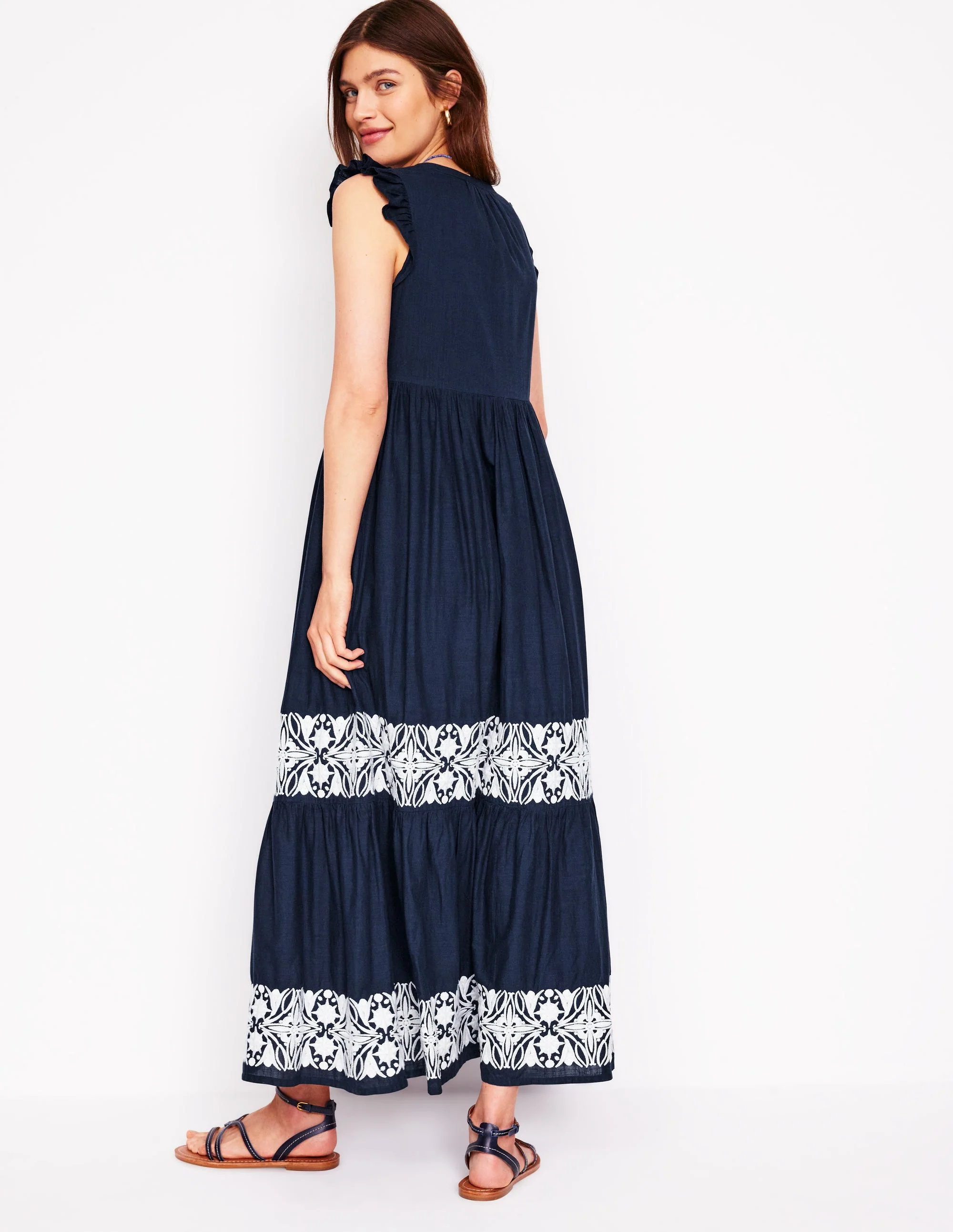 Gestuftes Kleid mit Bindeband am Ausschnitt-Marineblaue - Image 3