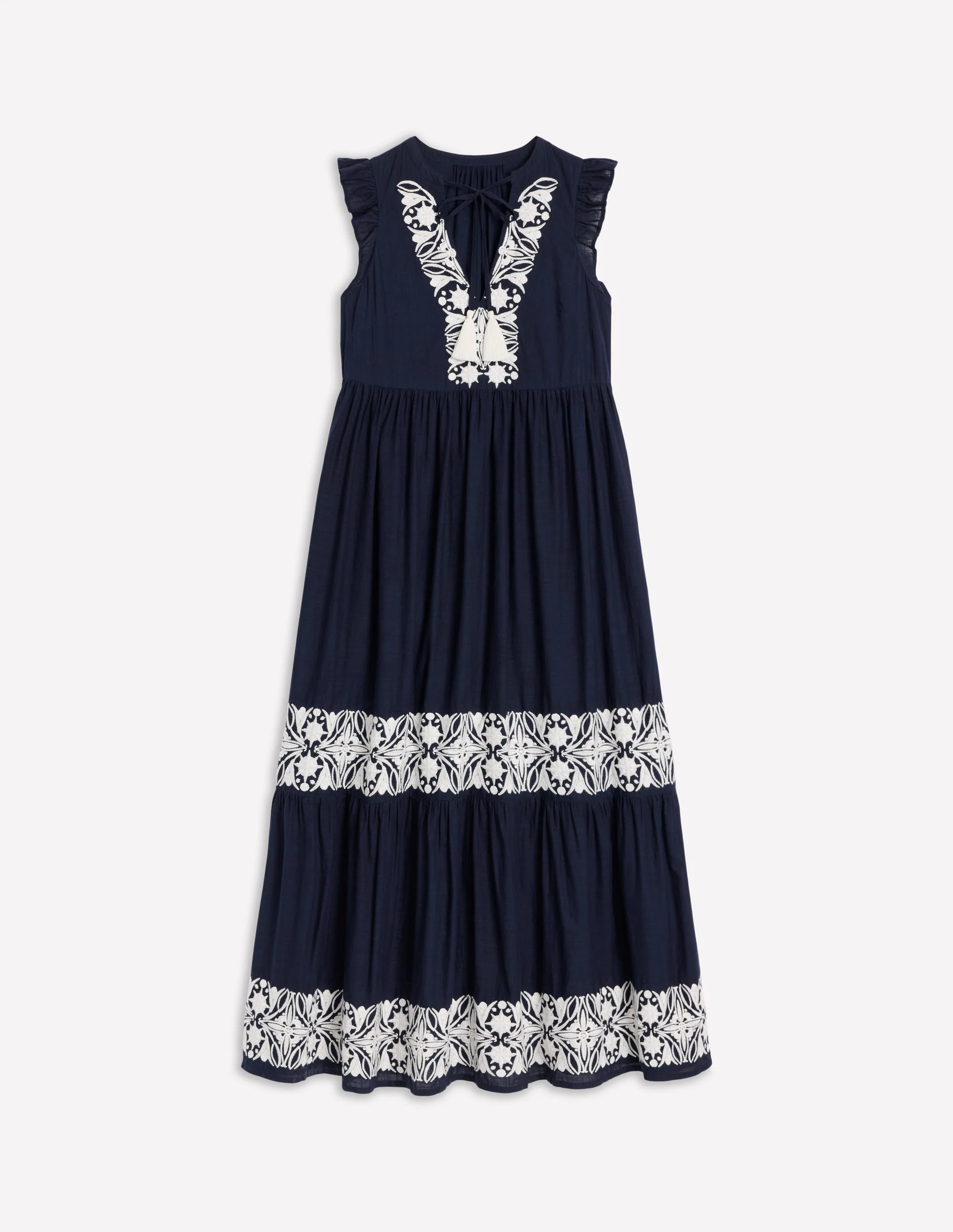 Gestuftes Kleid mit Bindeband am Ausschnitt-Marineblaue - Image 5