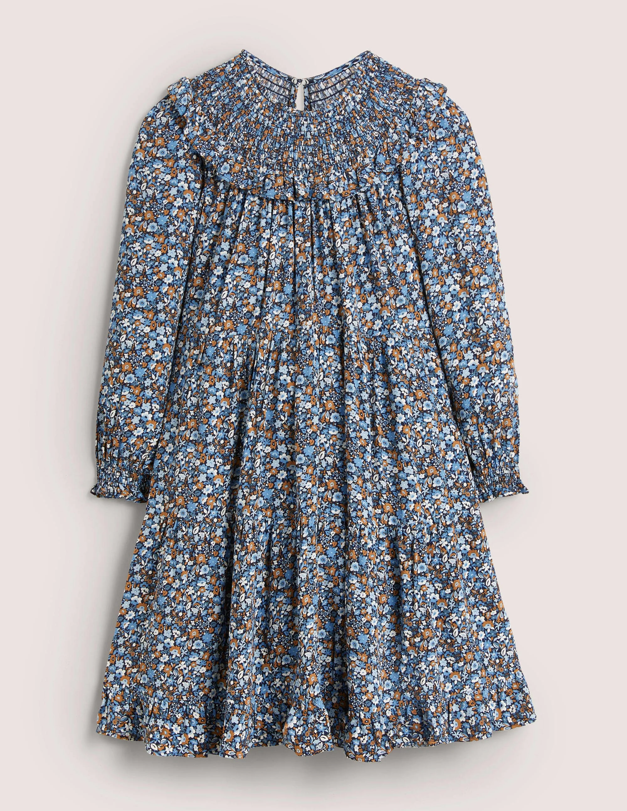 Gestuftes Kleid mit Smokpasse-Rivierablau, Blumenwiese - Image 7
