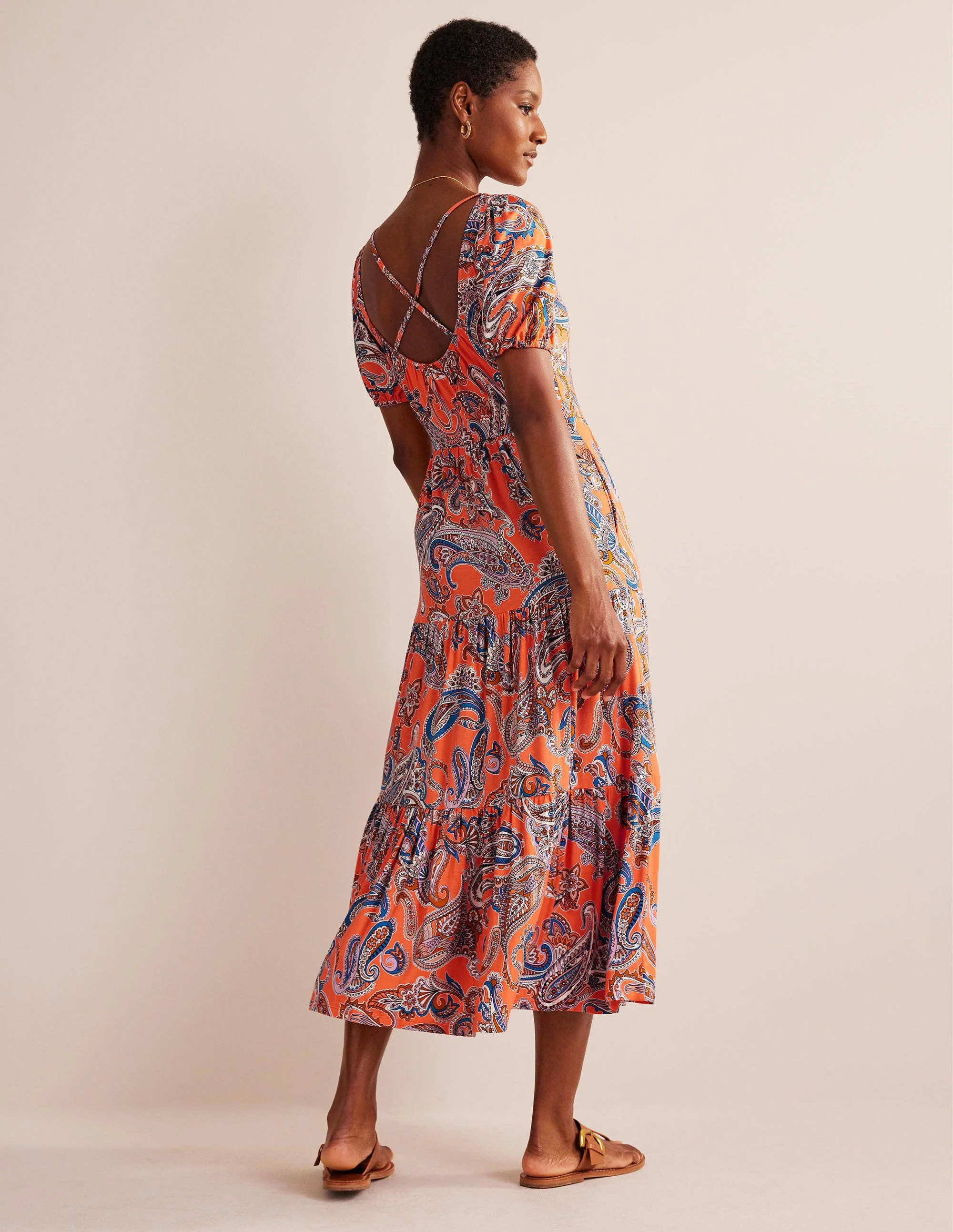 Gestuftes Maxikleid mit offenem Rücken-Orangengelee, Paradise Pop - Image 3