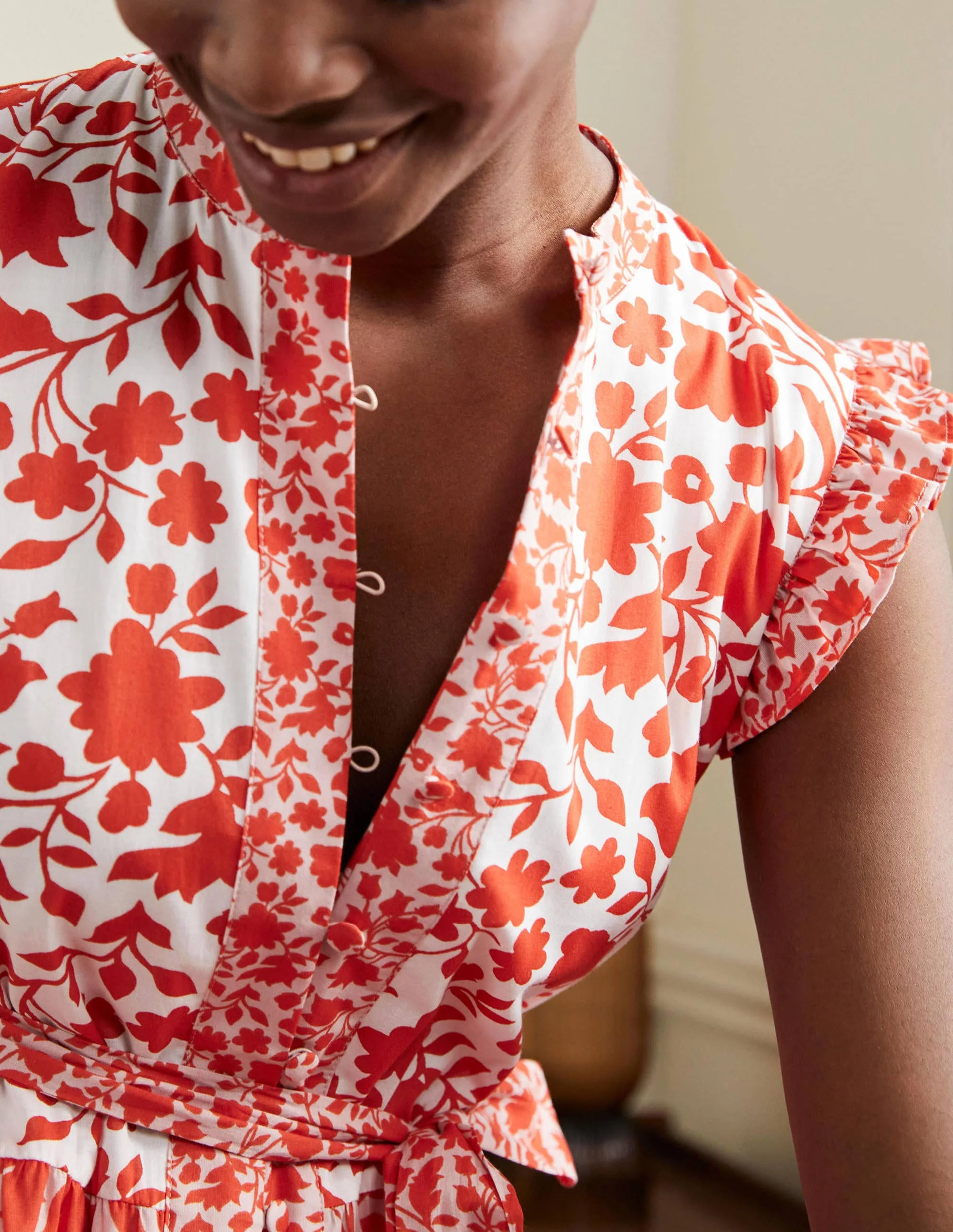 Gestuftes Maxikleid mit Rüschen-Papayaorange, Botanische Silhouette - Image 2