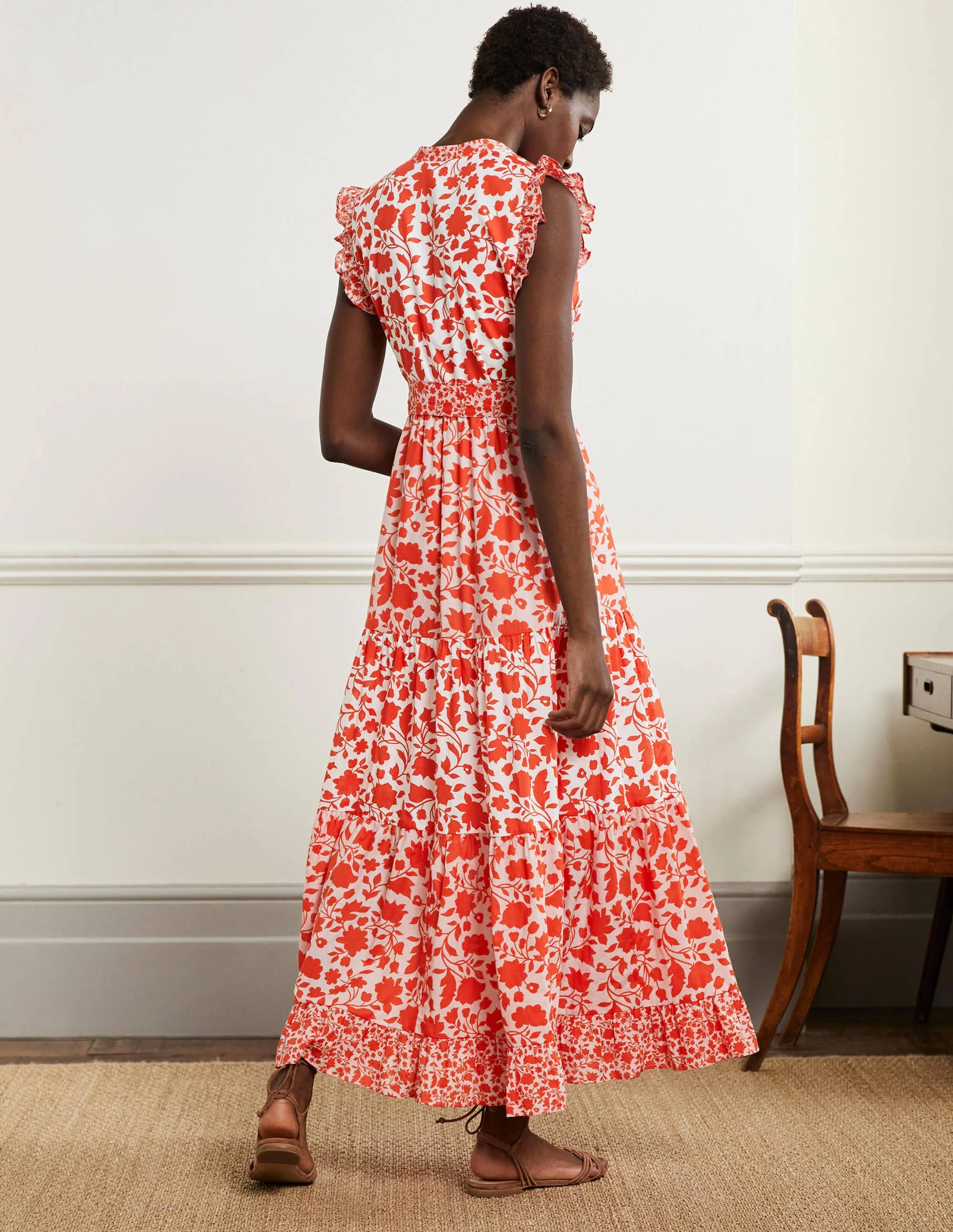Gestuftes Maxikleid mit Rüschen-Papayaorange, Botanische Silhouette - Image 8